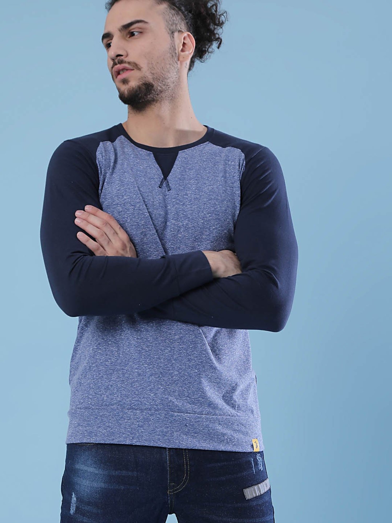 Campus Sutra Denim Blue Full Sleeves T-Shirt