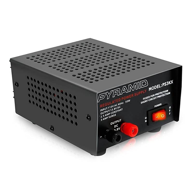Compact Bench Power Supply 25 Amp Linear Regulated Home Lab Benchtop ACtoDC 12V Converter w 138 Volt DC 115V AC 50 Watt Power Input Screw Type Terminals Cooling Fan Pyramid PS3KX