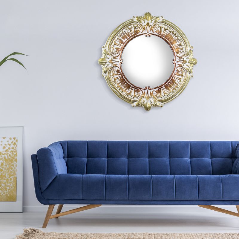 25" x 25" Metal Framed Decorative Wall Vanity Accent Mirror Baroque Style Gold Bronze - American Art Decor