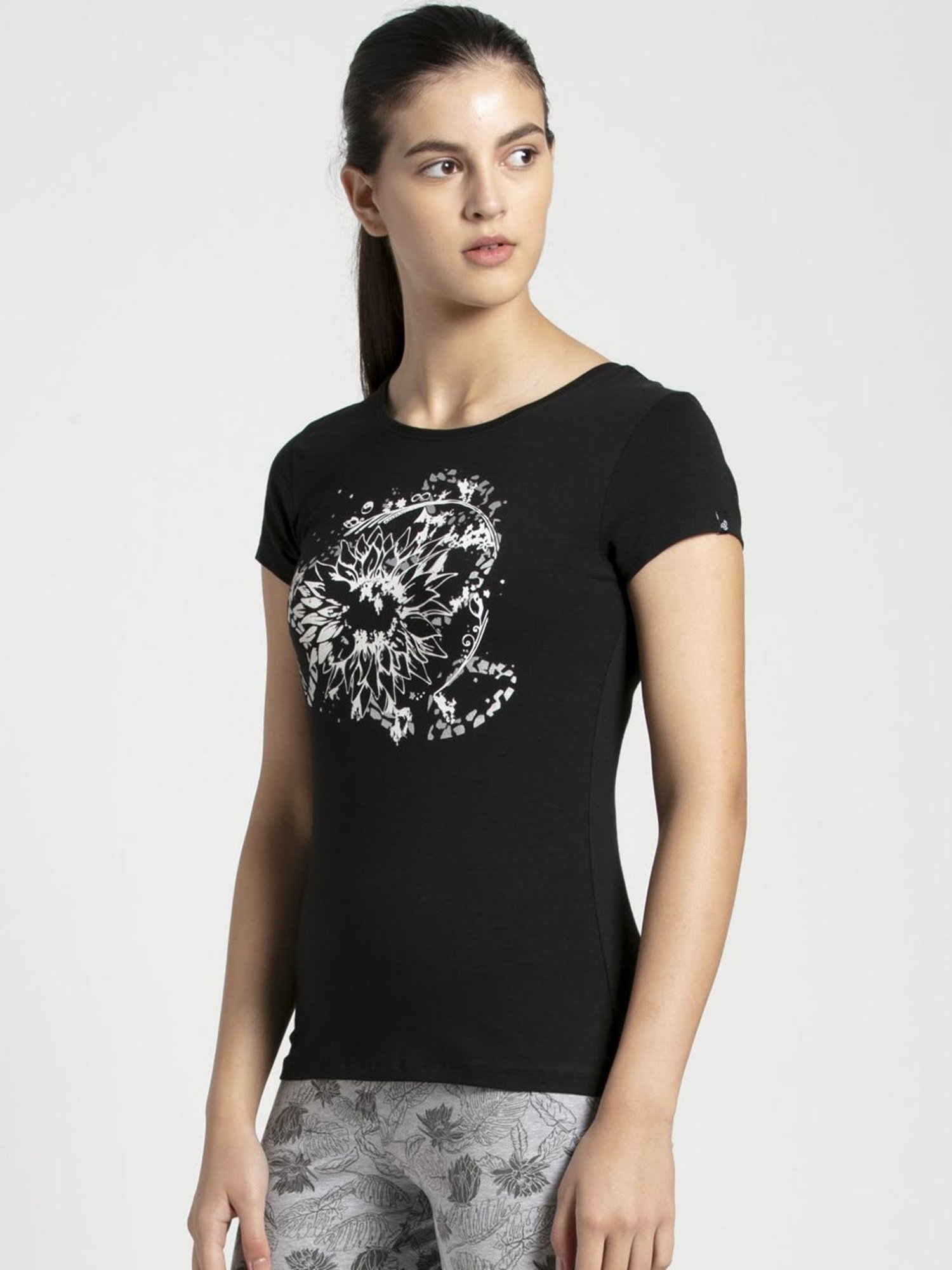 Jockey 1361 Women's Super Combed Cotton Regular Fit Printed Half Sleeve T-Shirt (Prints May Vary)