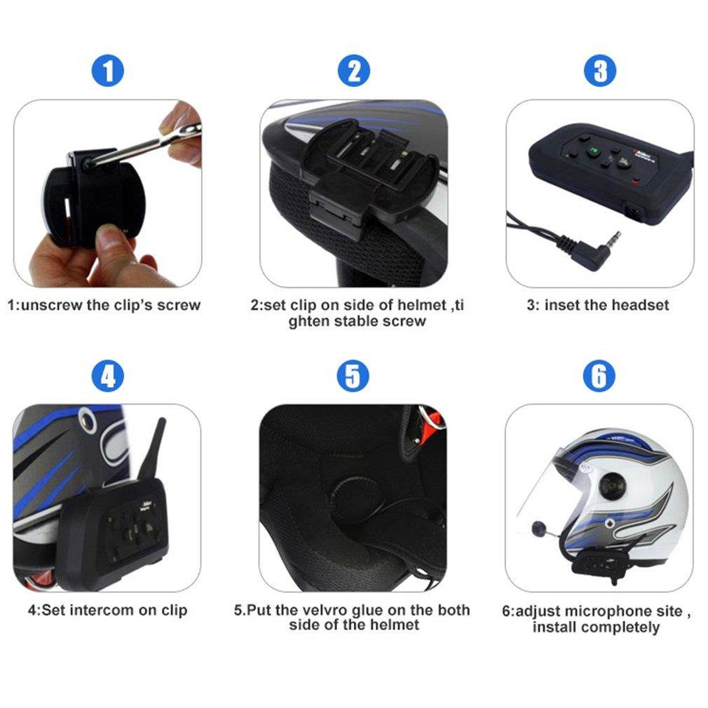 VNETPHONE V6-1200 Bluetooth Motorcycle Communicator 2-in-1 Helmet Intercom Headset with Mic Interphone for 6 Riders