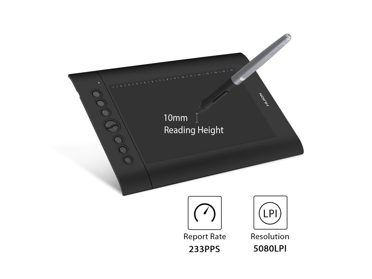 Huion H610PRO V2 Painting Drawing Pen Graphics Tablet 10x6 Inch with Battery-free Stylus Tilt Function and 8192 Pressure Sensitivity and 8 Shortcut Keys
