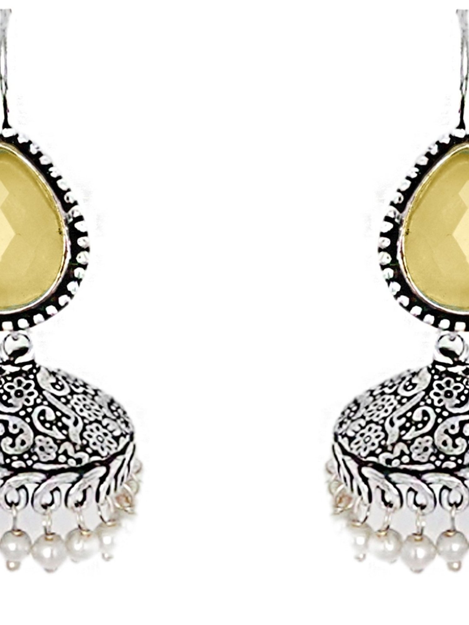 Teejh Ethnic Sahasra Yellow Stone Silver Oxidized Jhumki Earrings