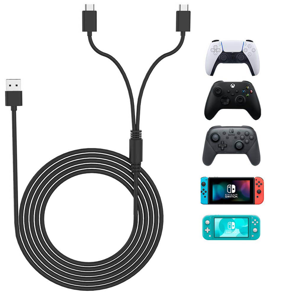 PS5 Xbox Series Controller Charging Cable, USB C Cable 15W 10ft, Type C 2.0 Fast Charging Cord 2 in 1 for Playstation 5, Xbox Series S/X, Nintendo Switch Lite Console & Pro Controller, Smartphone