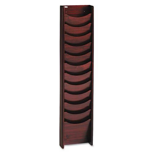 Solid Wood Wall-Mount Literature Display Rack, 11-1/4w X 3-3/4d X 48h, Mahogany