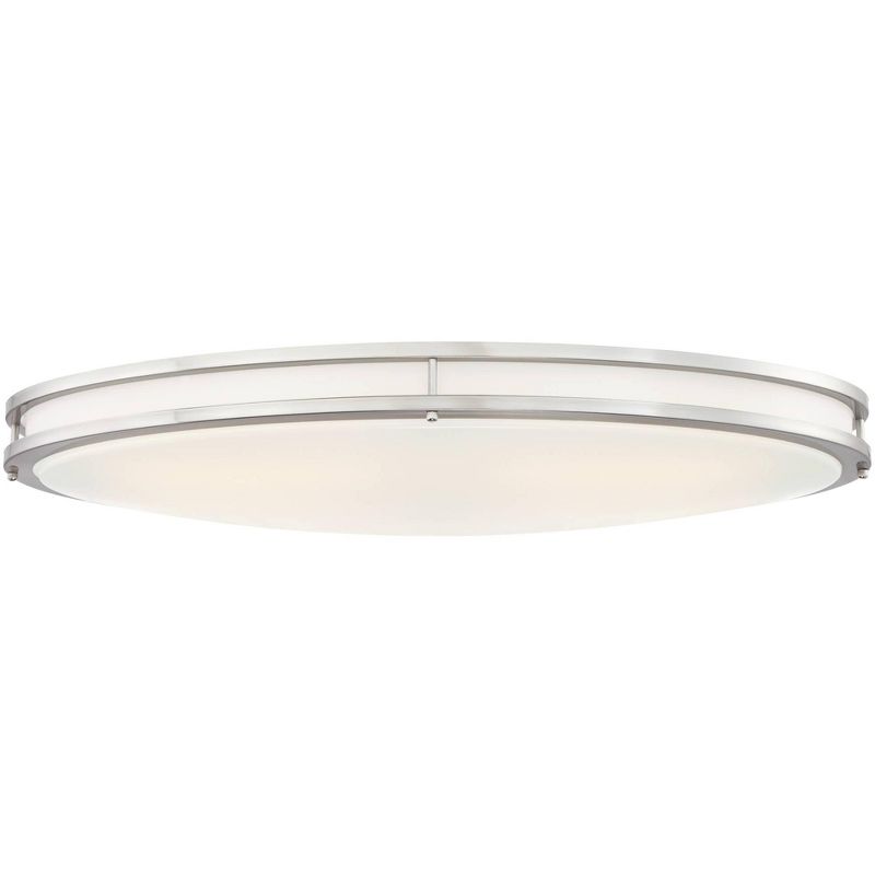 Possini Euro Design Modern Ceiling Light Flush Mount Fixture LED Satin Nickel 32 1/2" Wide Opal White Diffuser for Bedroom Kitchen