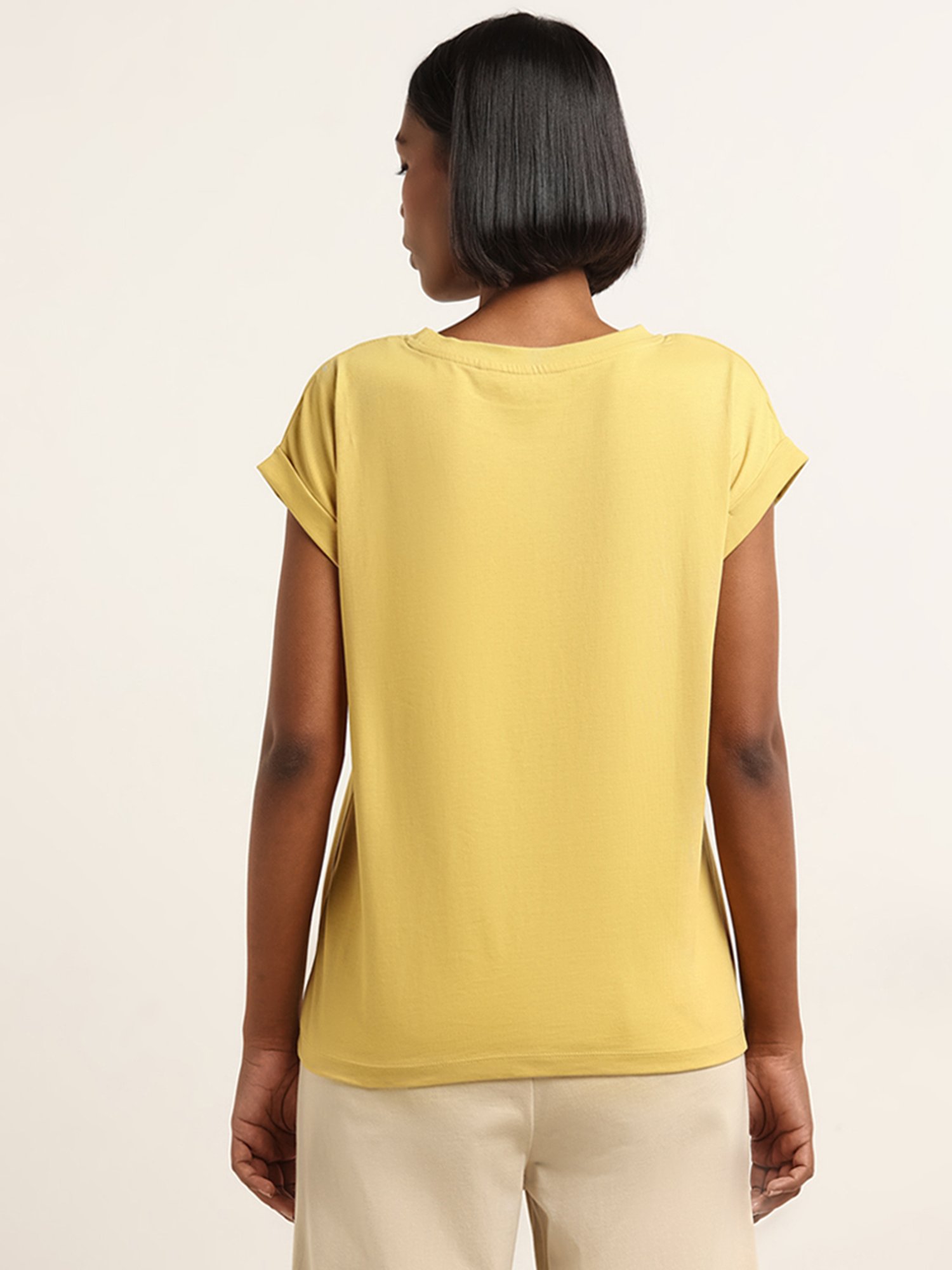 Studiofit by Westside Yellow Text Printed T-Shirt