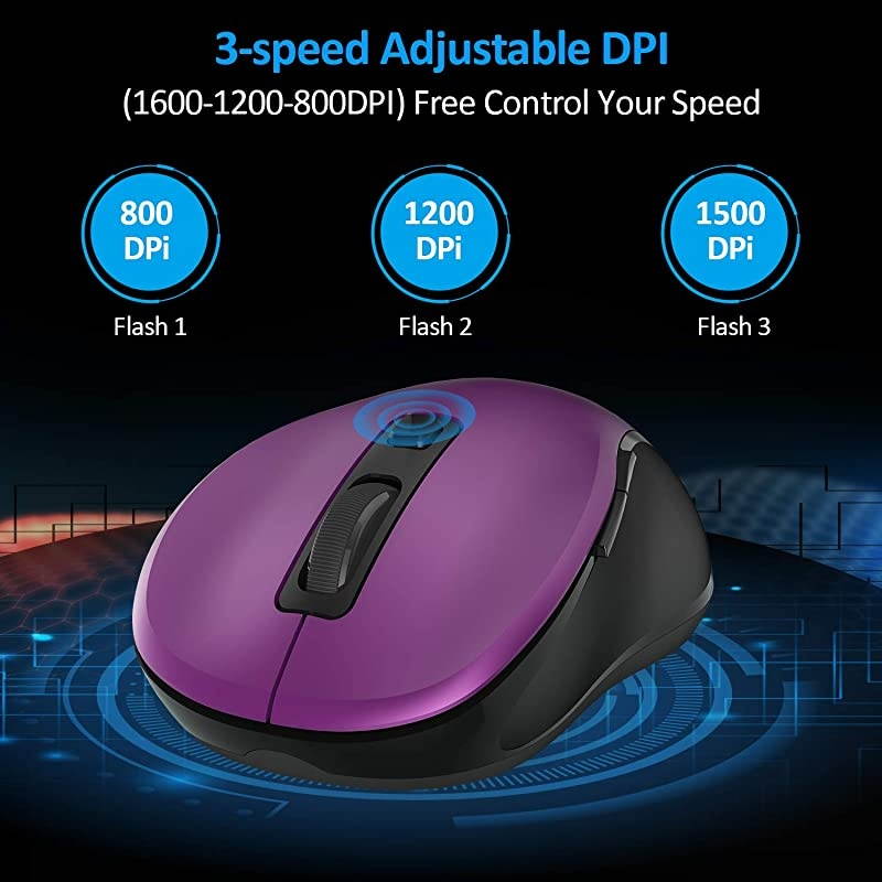 Wireless Mouse  24G Portable Computer Mouse Optical USB Mouse Cordless Mouse Ergonomic Mouse with USB Receiver 6 Buttons 3Level DPI Laptop Mouse for Windows MacOS PC Laptop Purple