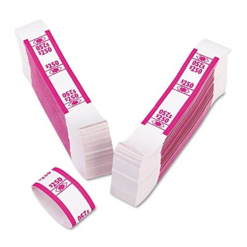 PM Company 55029 Securit $250.00 Denomination White Kraft Currency Bands with Quick Stick Adhesive, Cerise, 1000 Band