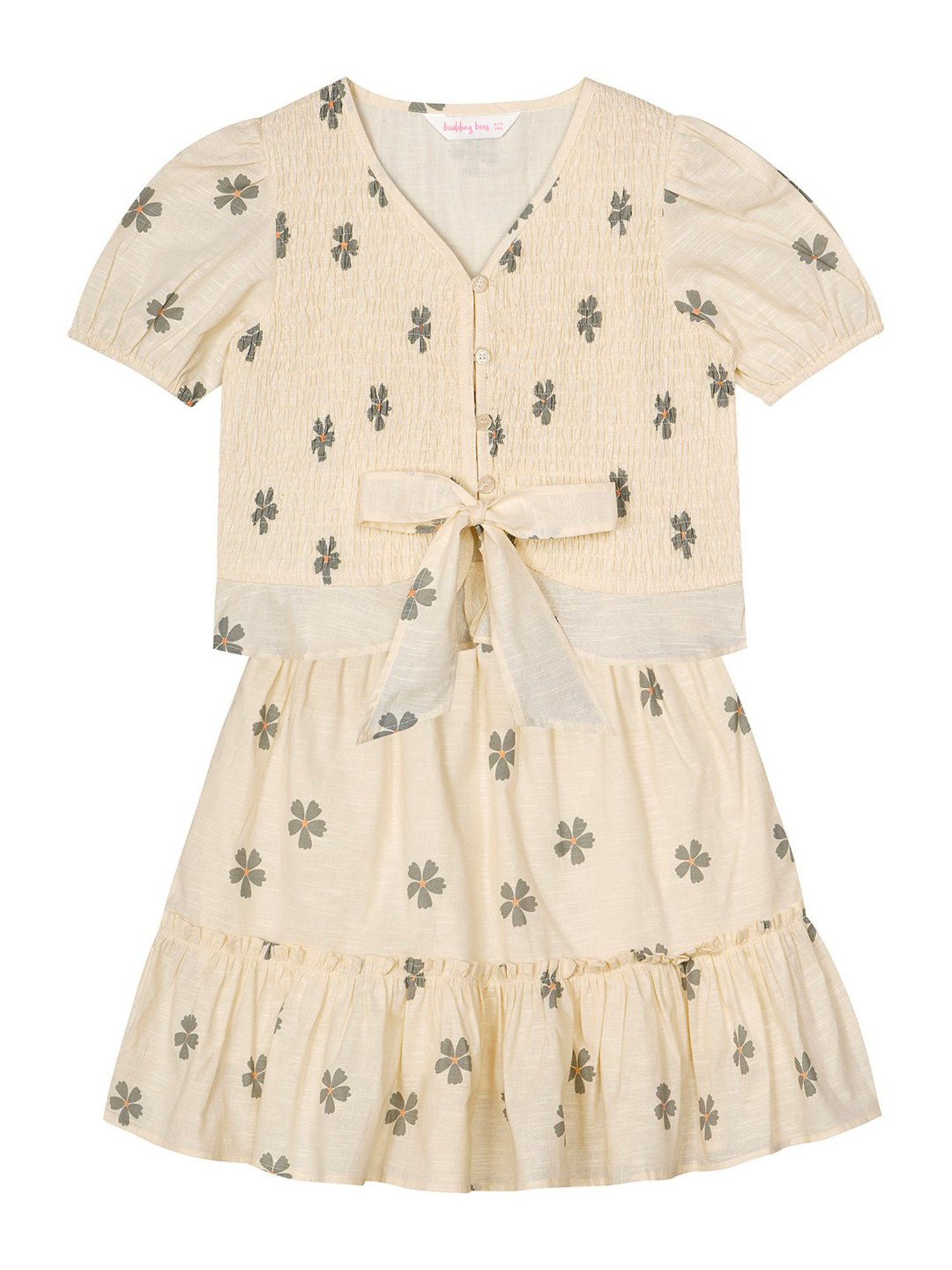 Budding Bees Kids Cream Floral Print Top with Skirt