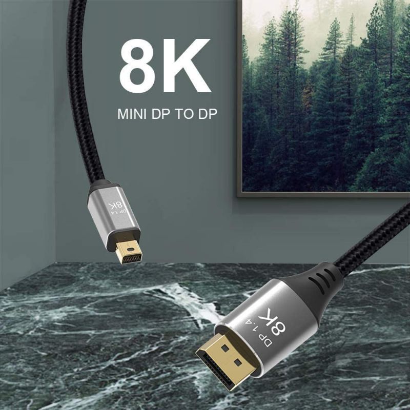 CABLEDECONN Mini DP to DisplayPort 8K Cable 8K(7680x4320)@60Hz 4K@144Hz DisplayPort 1.4 Bi-Directional Transmission DisplayPort to Mini DisplayPort 8K Cable 1M