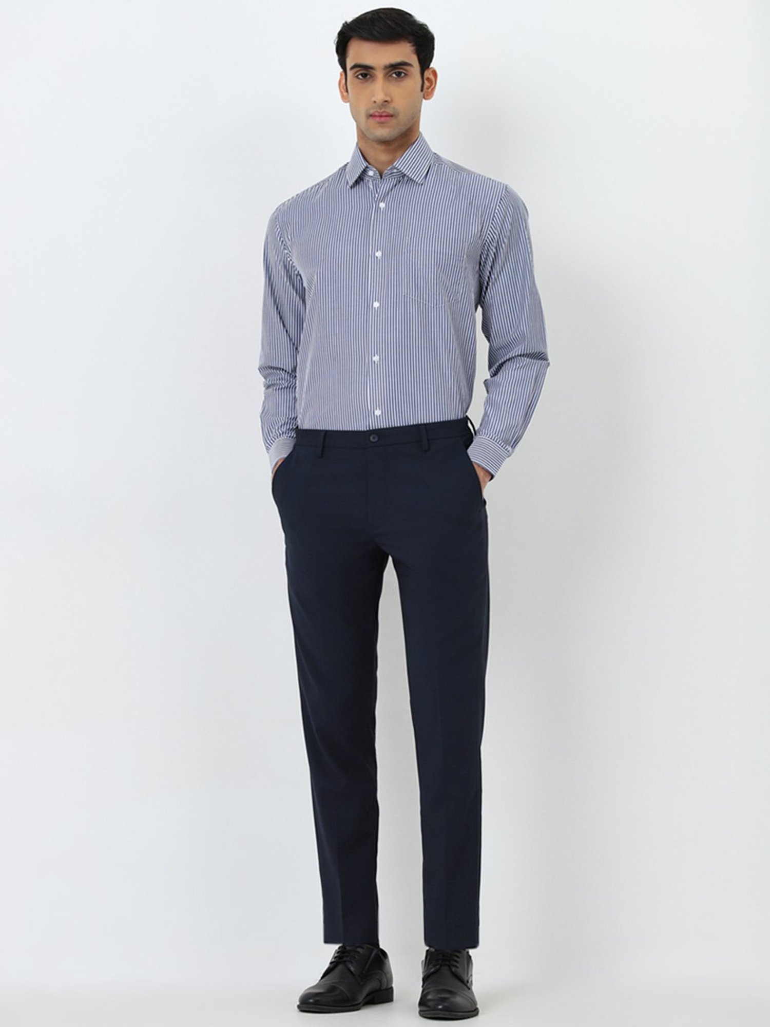 WES Formals by Westside Light Navy Striped Relaxed-Fit Shirt