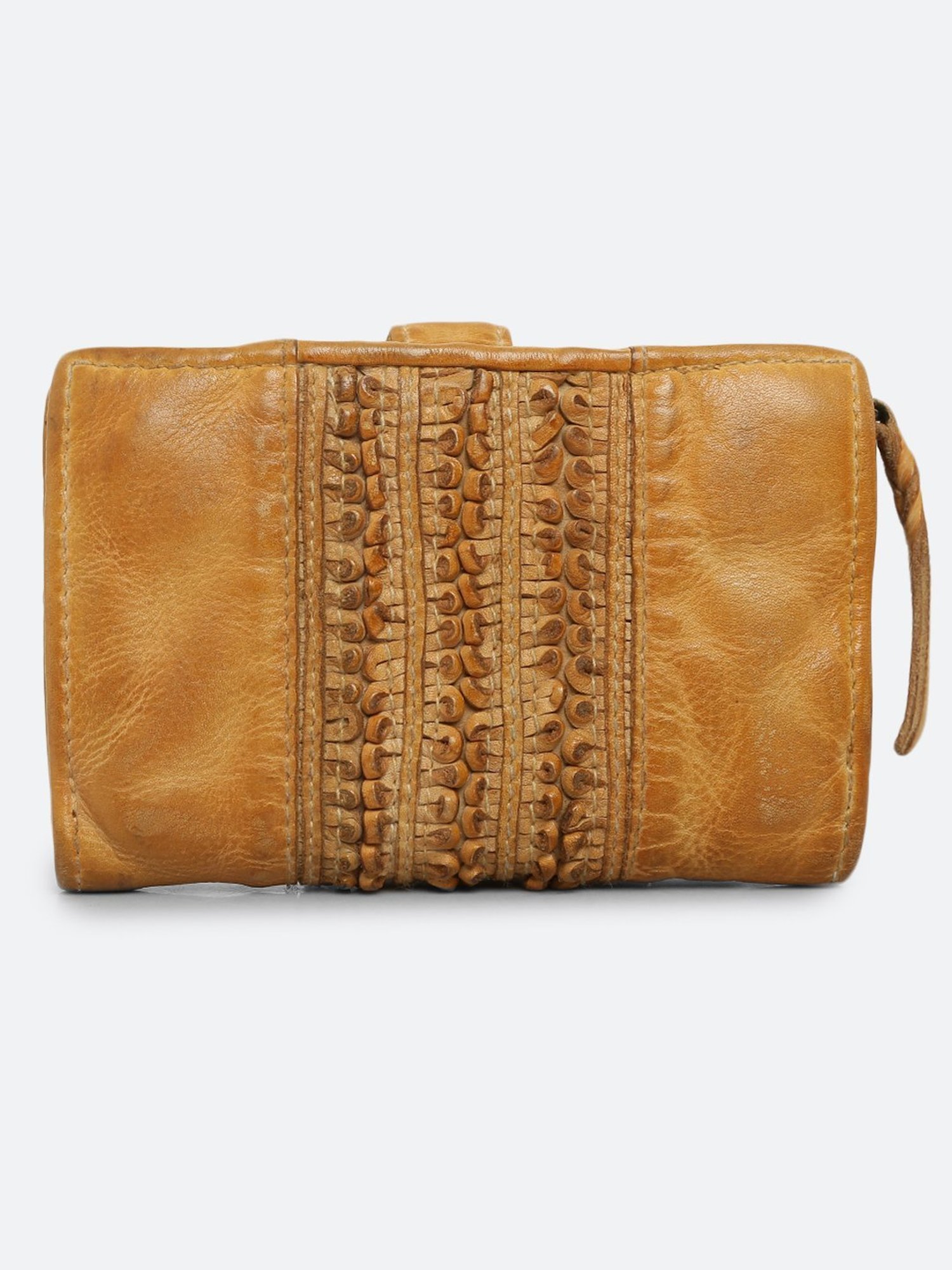 Art N Vintage Volga Mustard Yellow Leather Textured  Bi-Fold Wallet for Women