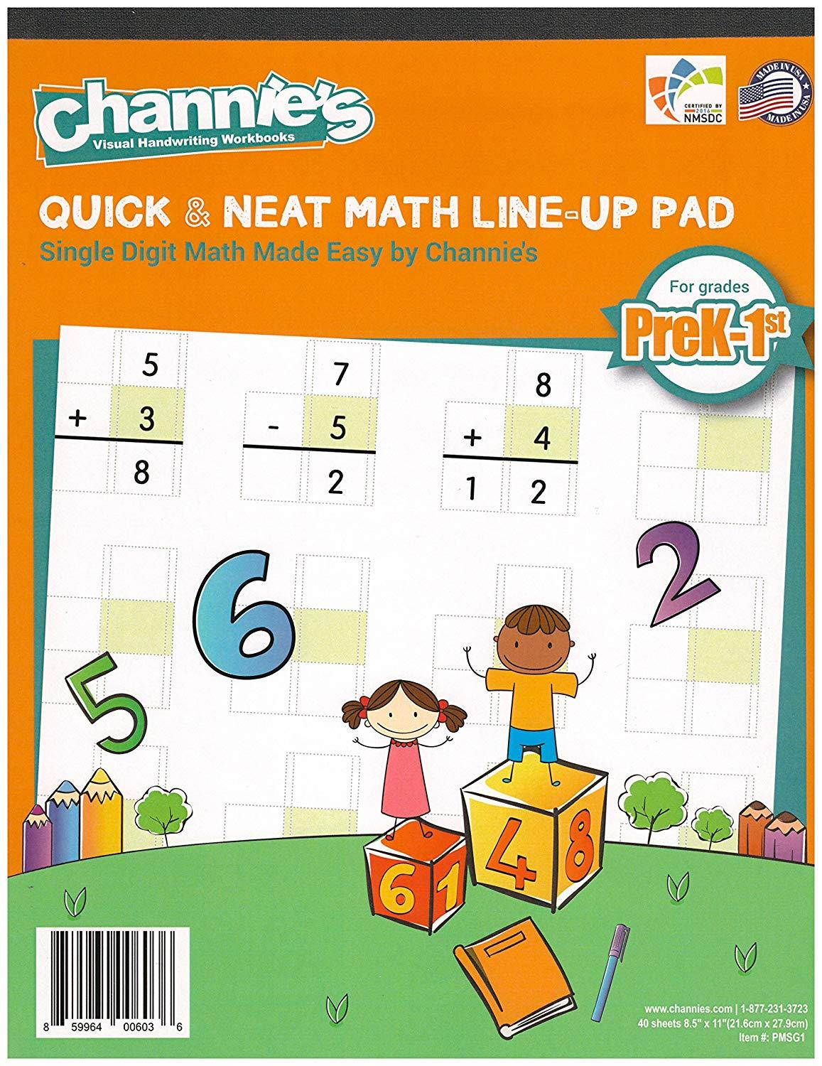 Channie's LR3778 Math Lineup Workbook for Prek-1ST Grades, 80 Pages Strong Paper, 8.5" x 11" with Hardboard Back, White