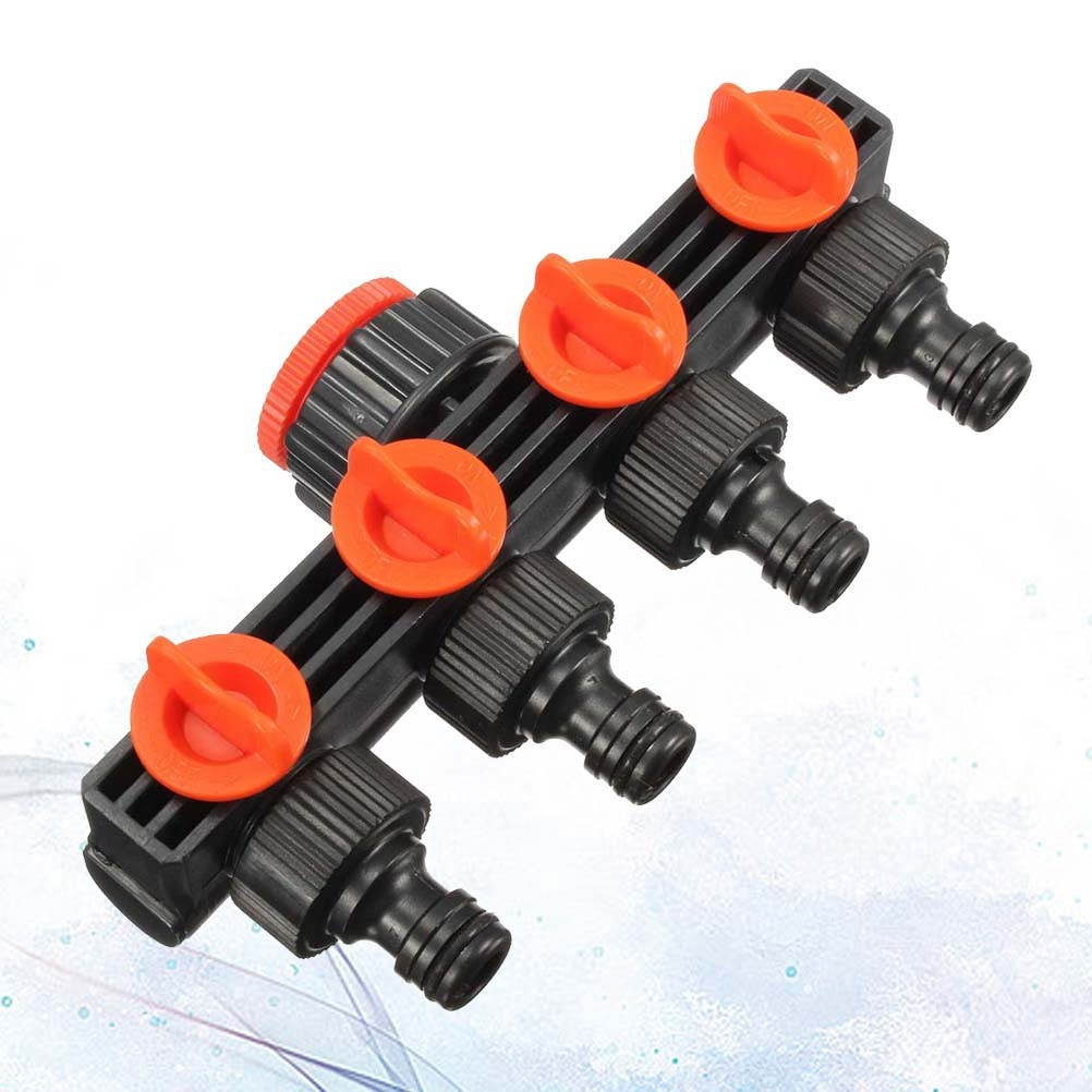 Garden Hose Quick Connector 4 Outlets Plastic Water Pipes Connector for Garden (Black and Jacinth)