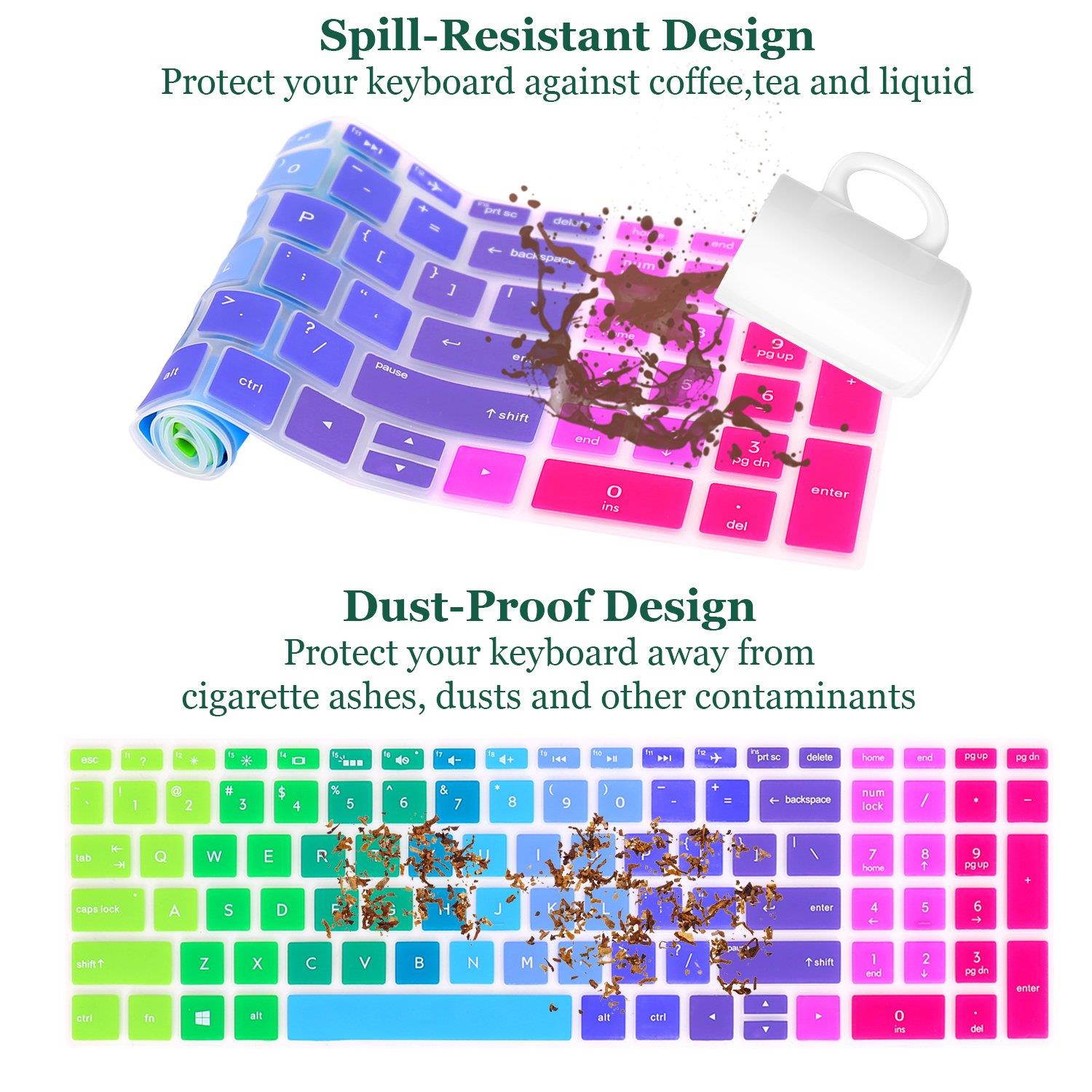 FORITO Keyboard Cover Compatible 2018 New HP Pavilion 15.6" Series /15.6" HP Envy x360 Series /15.6" HP Pavilion x360 Series /17.3" HP Envy Series/17.3" HP Pavilion Series -Rainbow