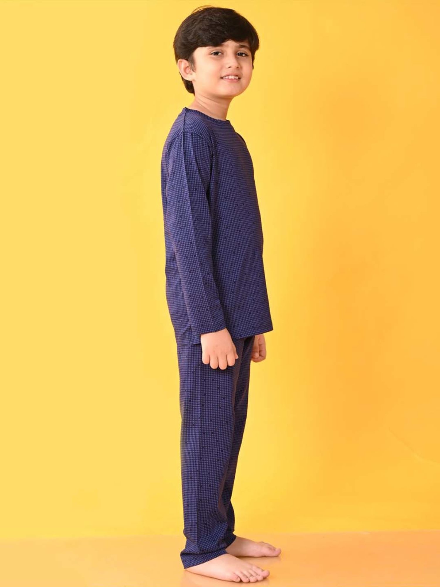 Anthrilo Kids blue Cotton Chequered Full Sleeves T-Shirt & Trouser