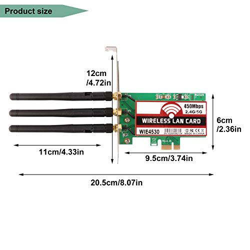 Dual Band 450Mbps Wireless PCI-E Express Card WiFi Network Adapter Card Support Dual Band (2.4GHz 450Mbps or 5GHz 450Mbps) with 3PCS Antenna for Win7/Win8/Win10 - WIE4530