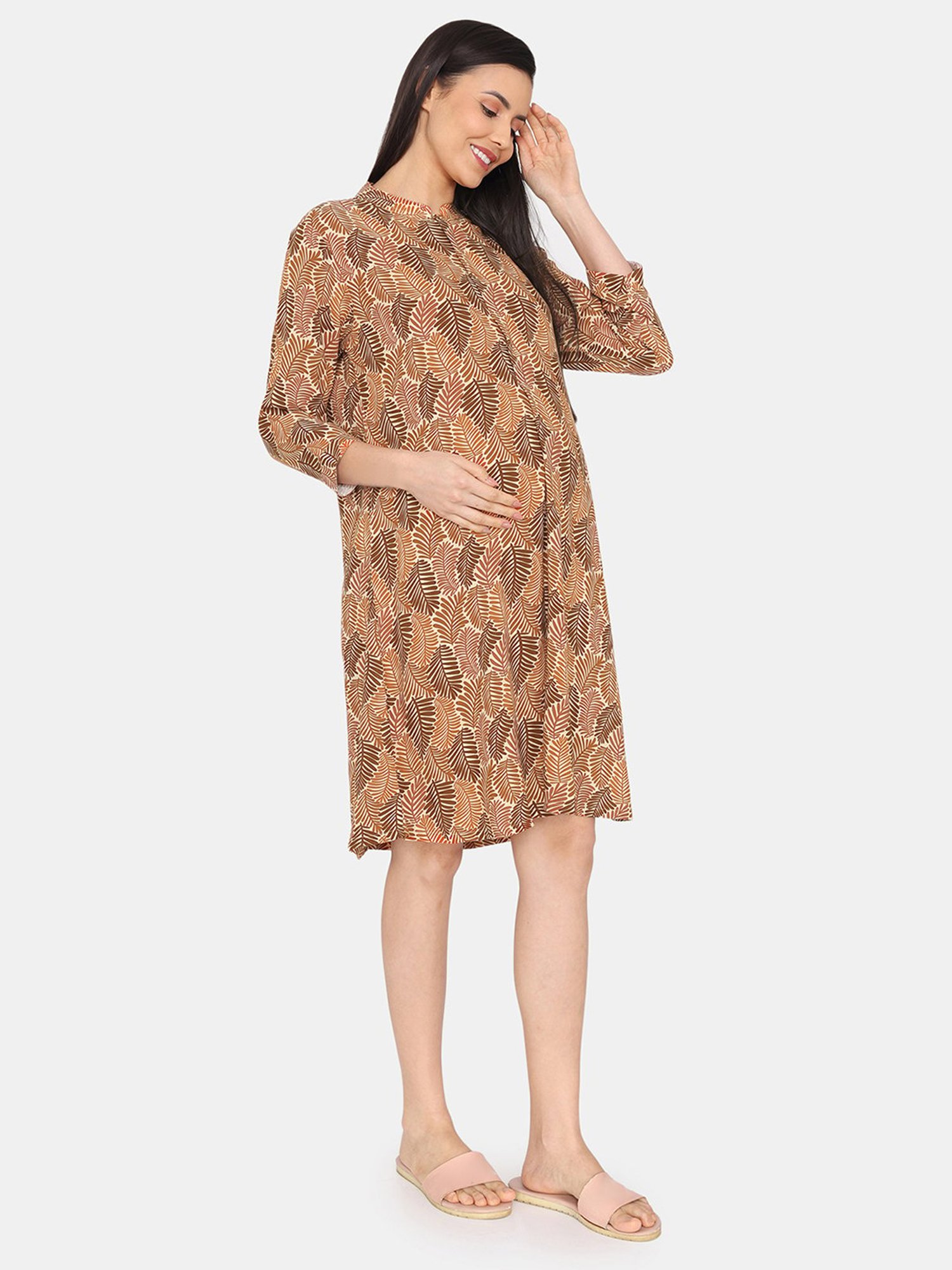 Clovia Yellow & Pink Graphic Print Maternity Top With Pyjamas