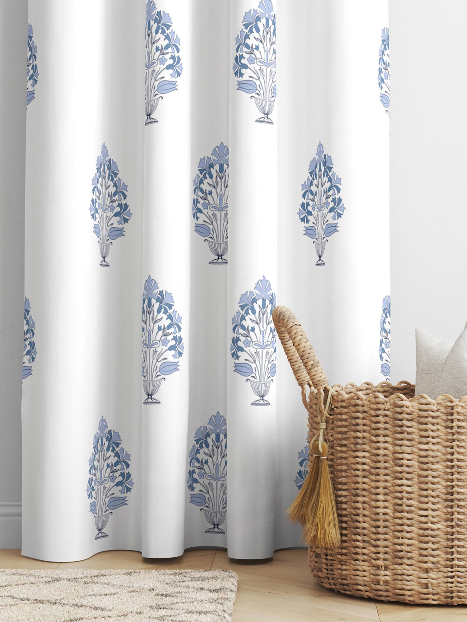 Haus & Kinder Printed Blue Cotton 7 FT Door Curtains - Set of 2