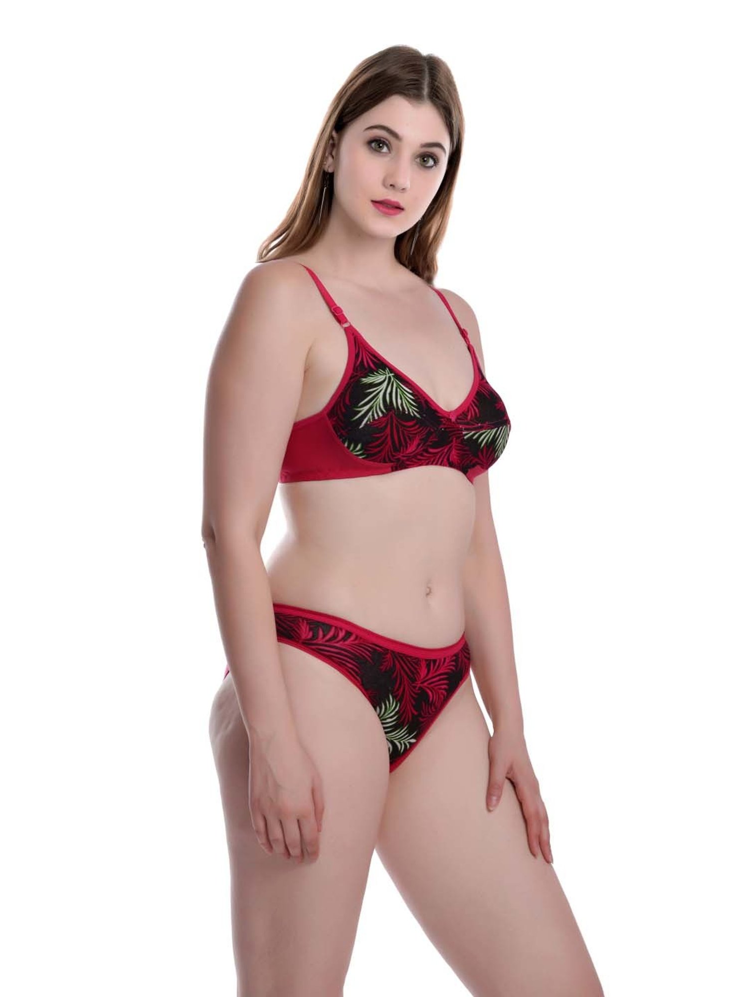 mod & shy Black Self Pattern Lingerie Set