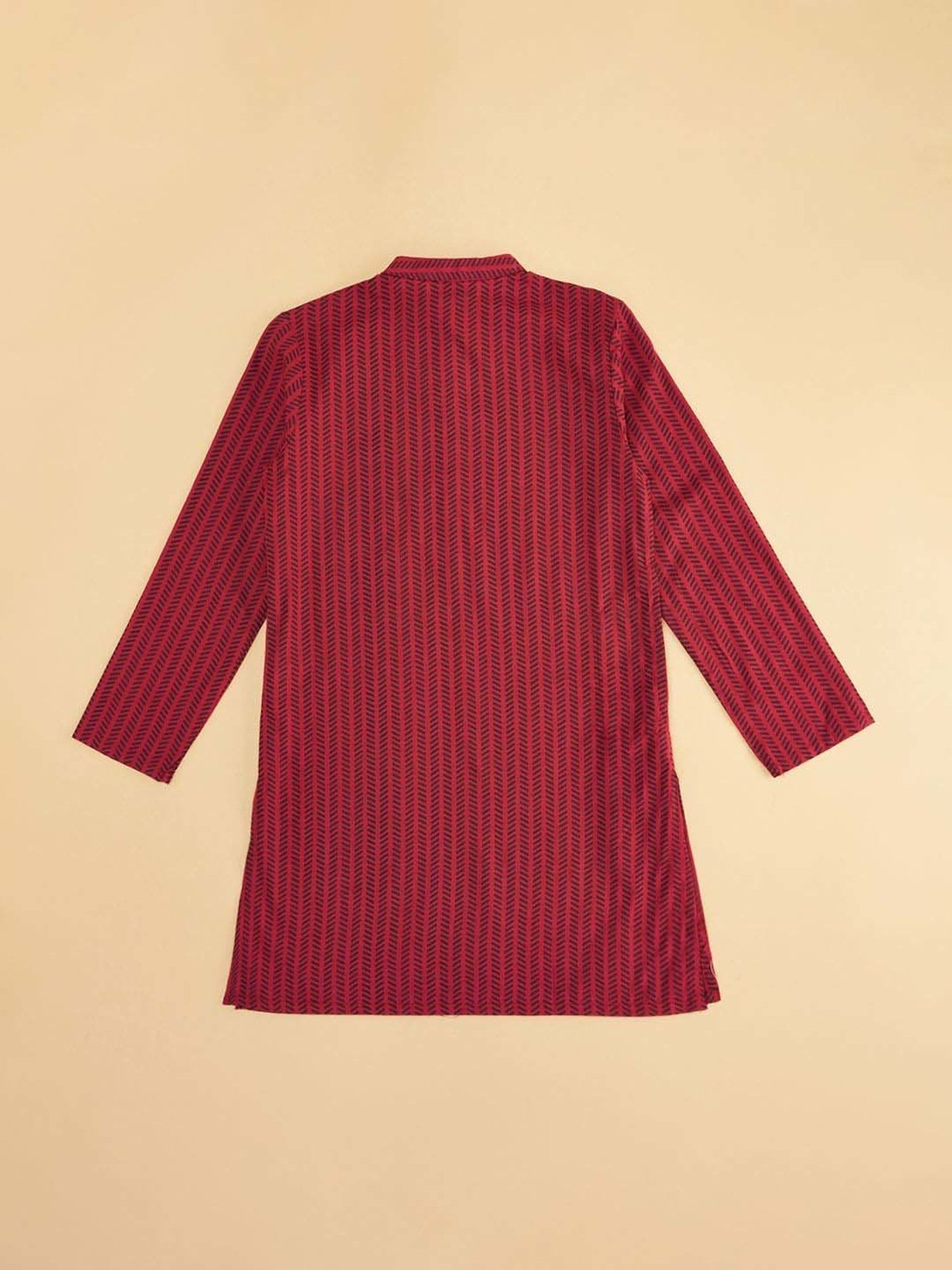 Indus Route by Pantaloons Kids Red Cotton Printed Full Sleeves Kurta