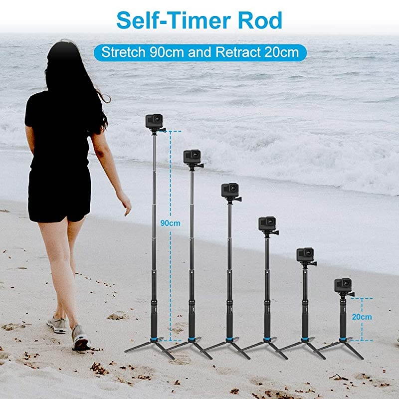 355 Selfie Stick Monopod Compatible with GoPro Selfie Pole with Strong Tripod Mount Adapter and Cellphone Digital Compacts for Hero 9 8 7 6 5 4 3+ Insta 360 One R DJI OSMO Action Camera