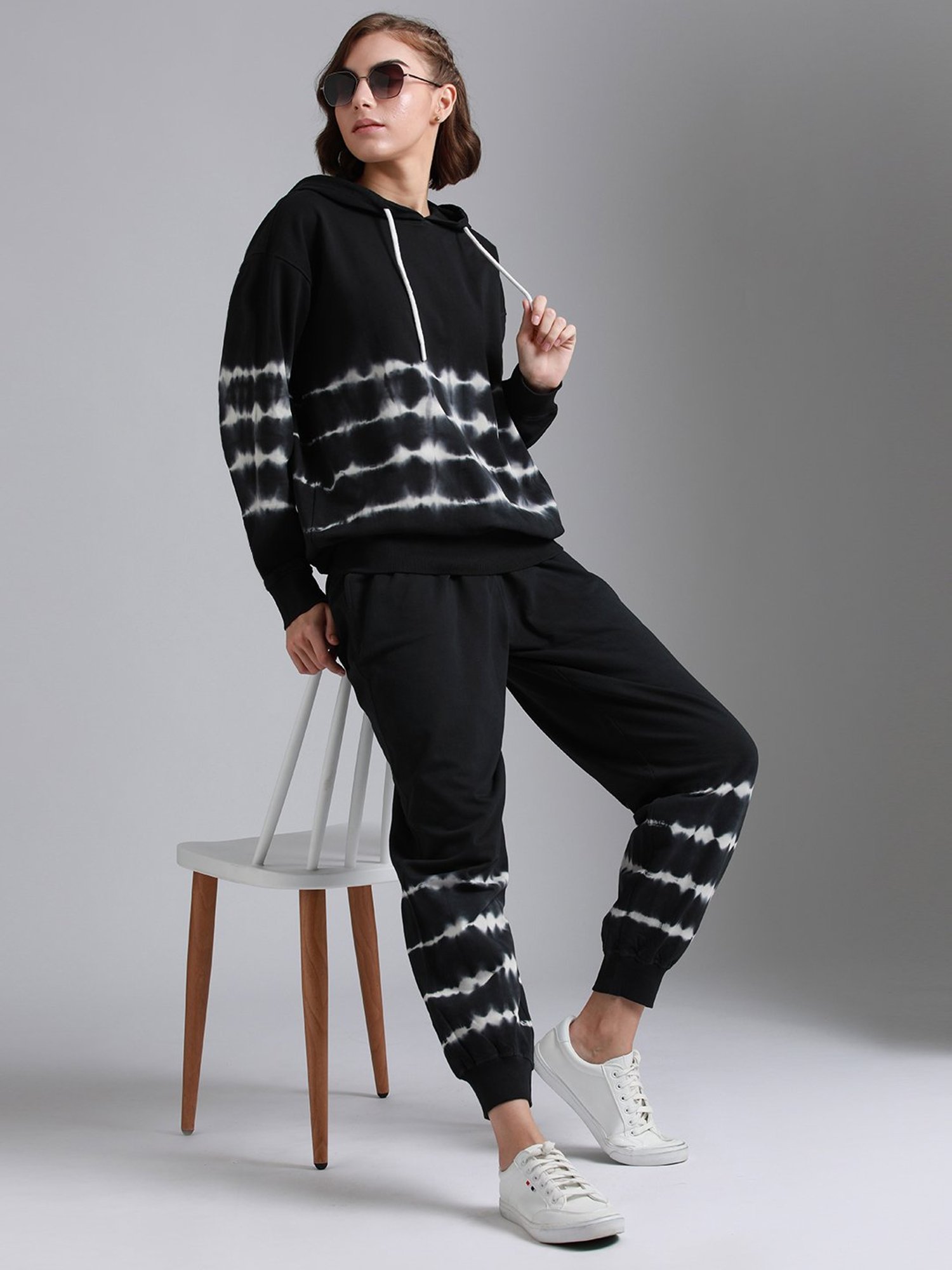 High Star Black & White Cotton Tie- Dye Co-Ord Set