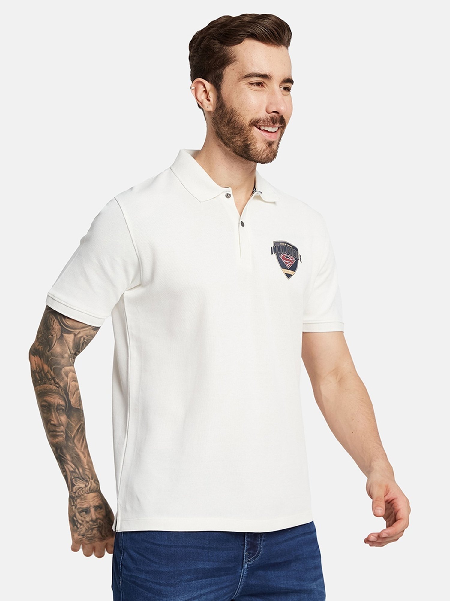 Octave Off White Cotton Regular Fit Polo T-Shirt