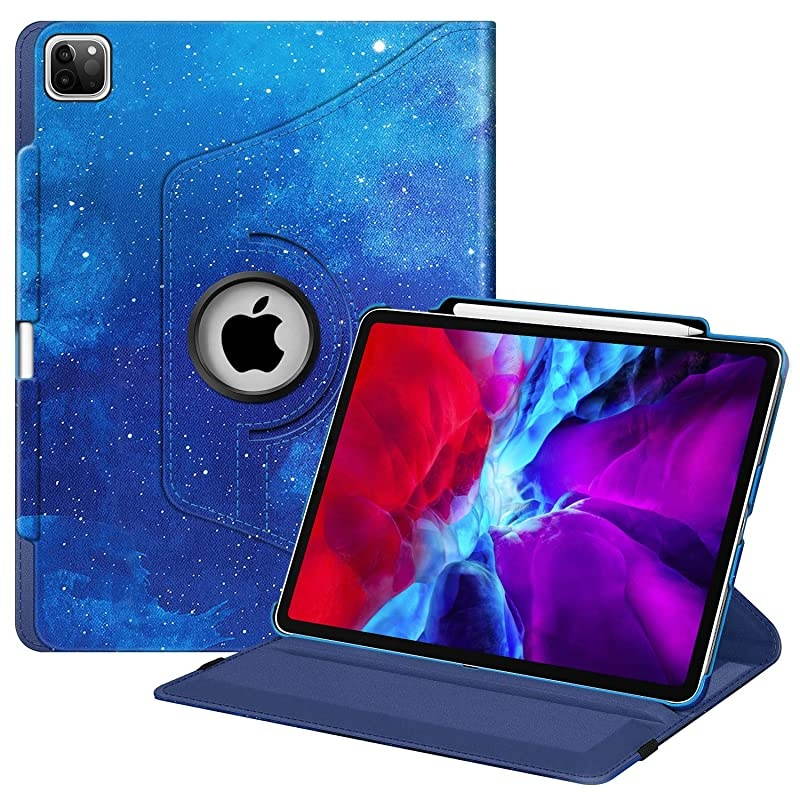 Rotating Case for iPad Pro 129 4th Generation 2020 amp 3rd Gen 2018360 Degree Rotating Smart Stand Cover wPencil Holder Auto SleepWake Supports 2nd Gen Pencil Charging Starry Sky