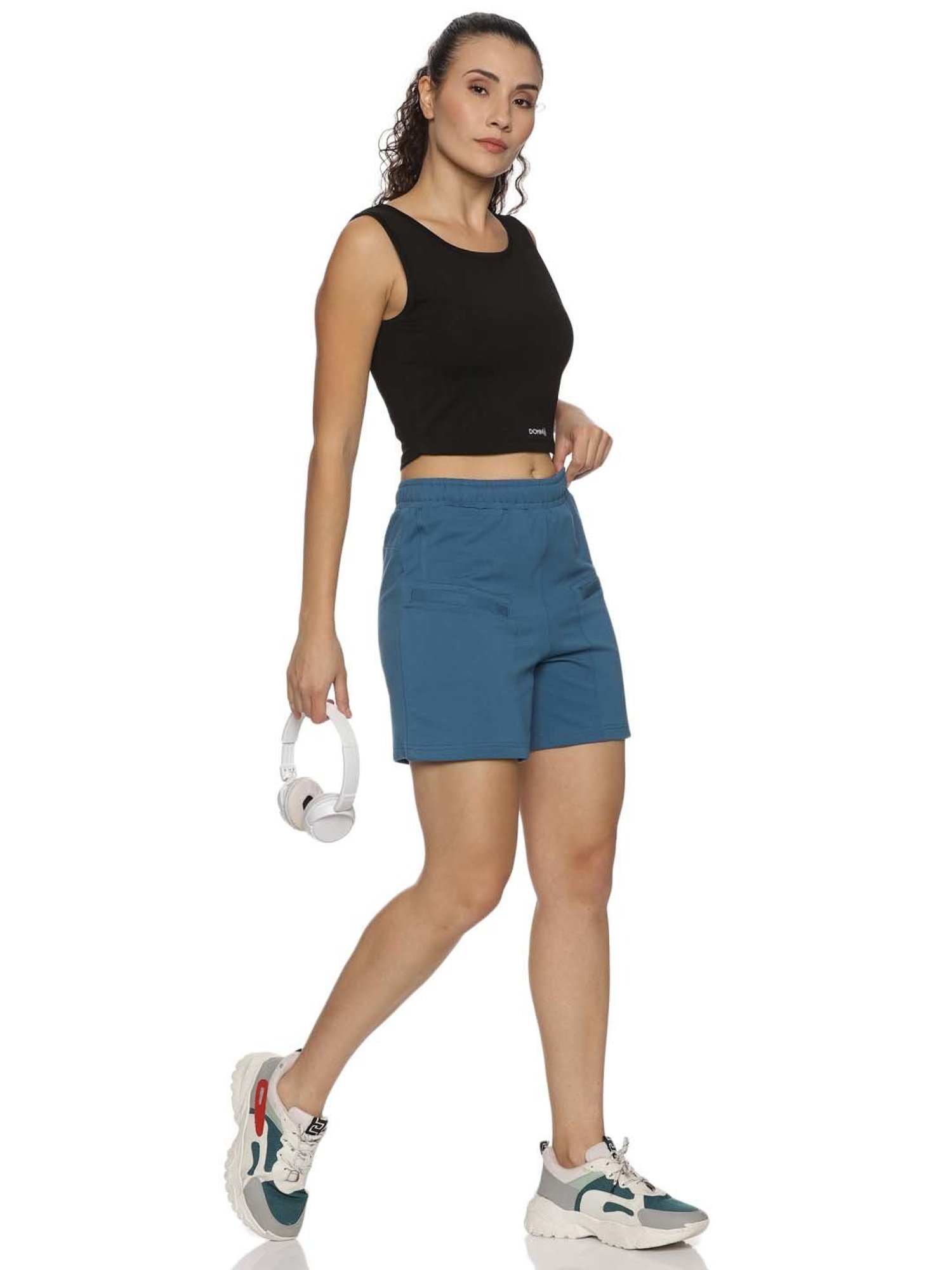 Domin8 Women Solid Training Shorts With Elasticated Drawstring Waist & Zipper Pockets