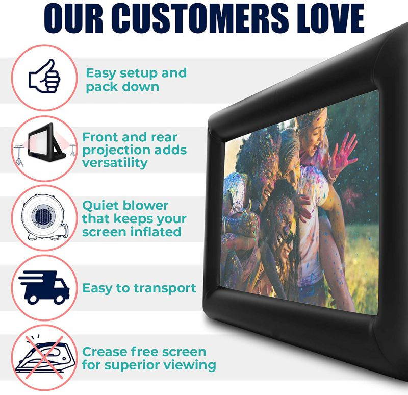 Jumbo 16 Feet Inflatable Outdoor and Indoor Theater Projector Screen - Includes Inflation Fan, Tie-Downs and Storage Bag - Supports Front and Rear Projection