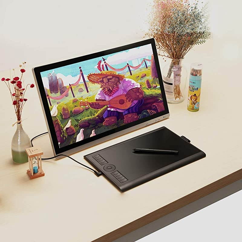 M10K2018 Graphic Drawing Pen Tablet with 8 Nibs 1 Glove and 8192 BatteryFree Stylus 10 x 625 Inches