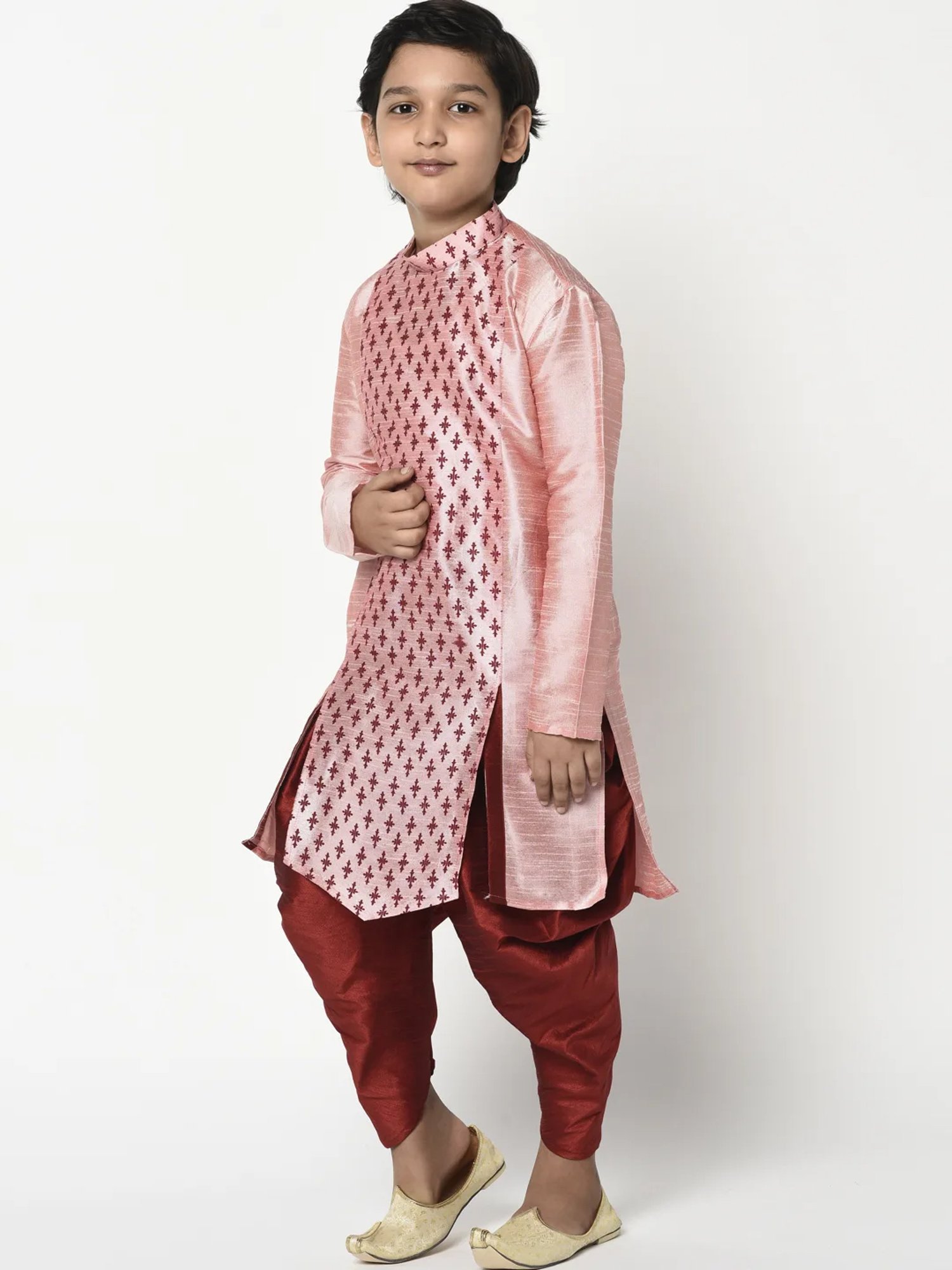 Deyann Kids Pink & Maroon Printed Full Sleeves Kurta with Patiala