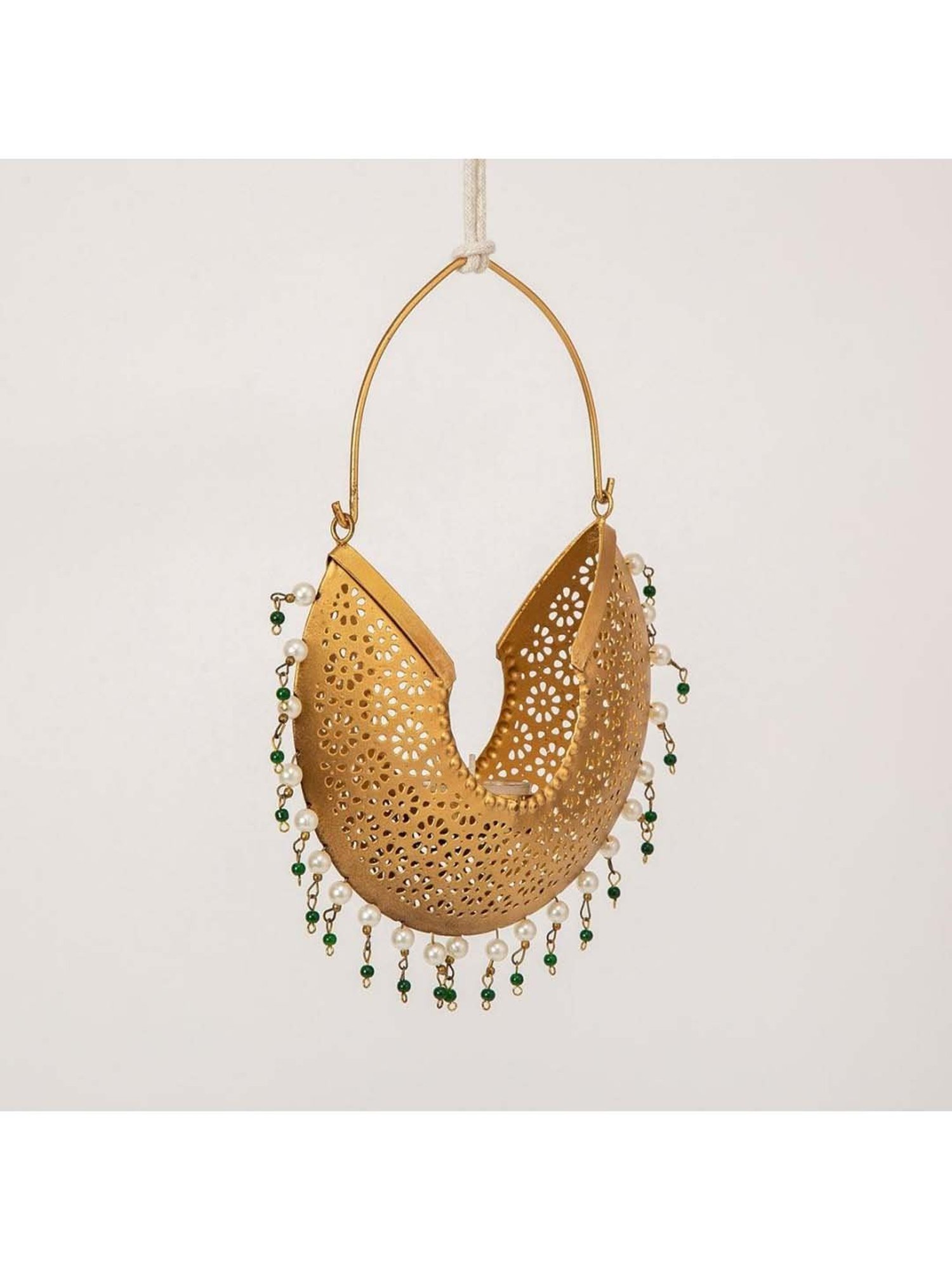 Home4U 'Jhumka' Golden Mild Steel Hanging Tea Light Holder - Set of 2