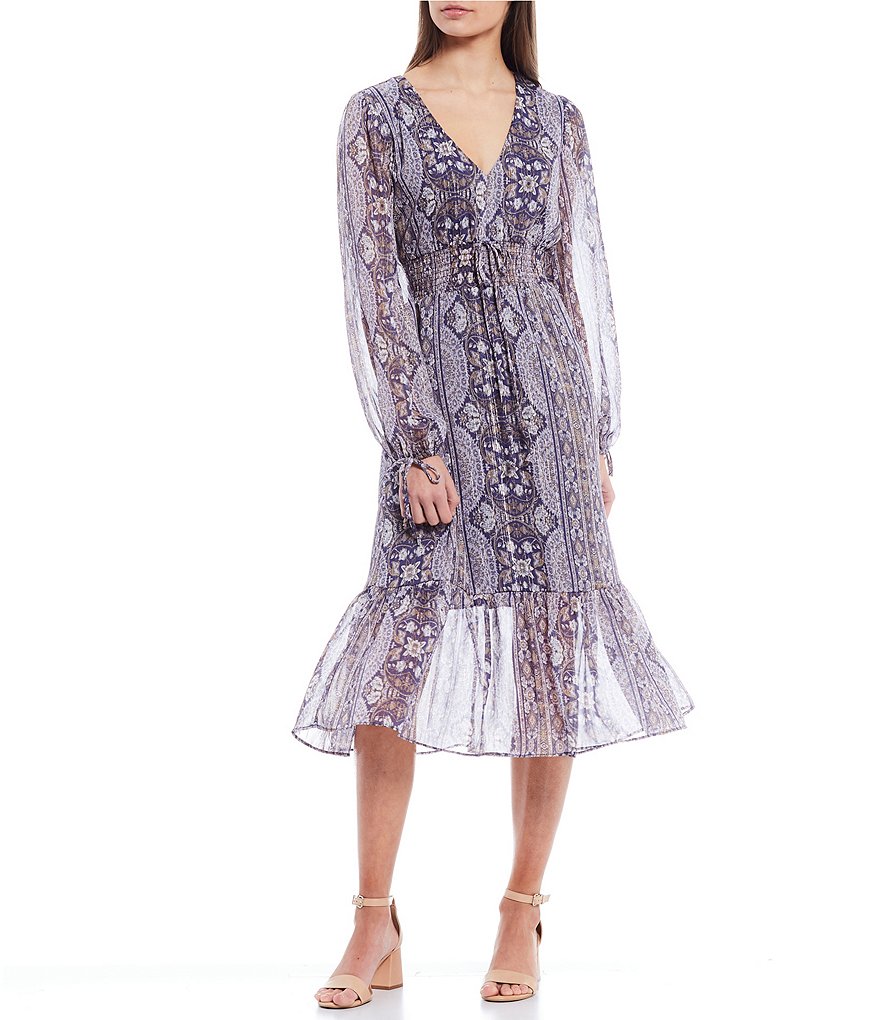 June & Hudson Long Sleeve Printed Midi Dress