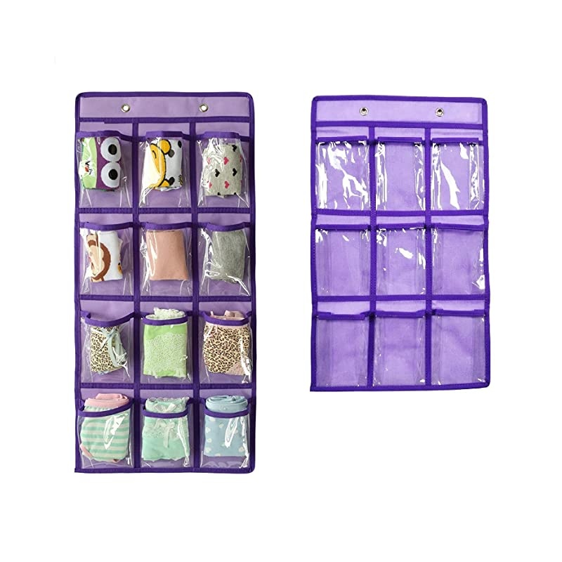 Hanging Closet Underwear Sock Storage Over The Door Jewelry Organizer Clear Pockets PURPLE12 9 Pockets Pack