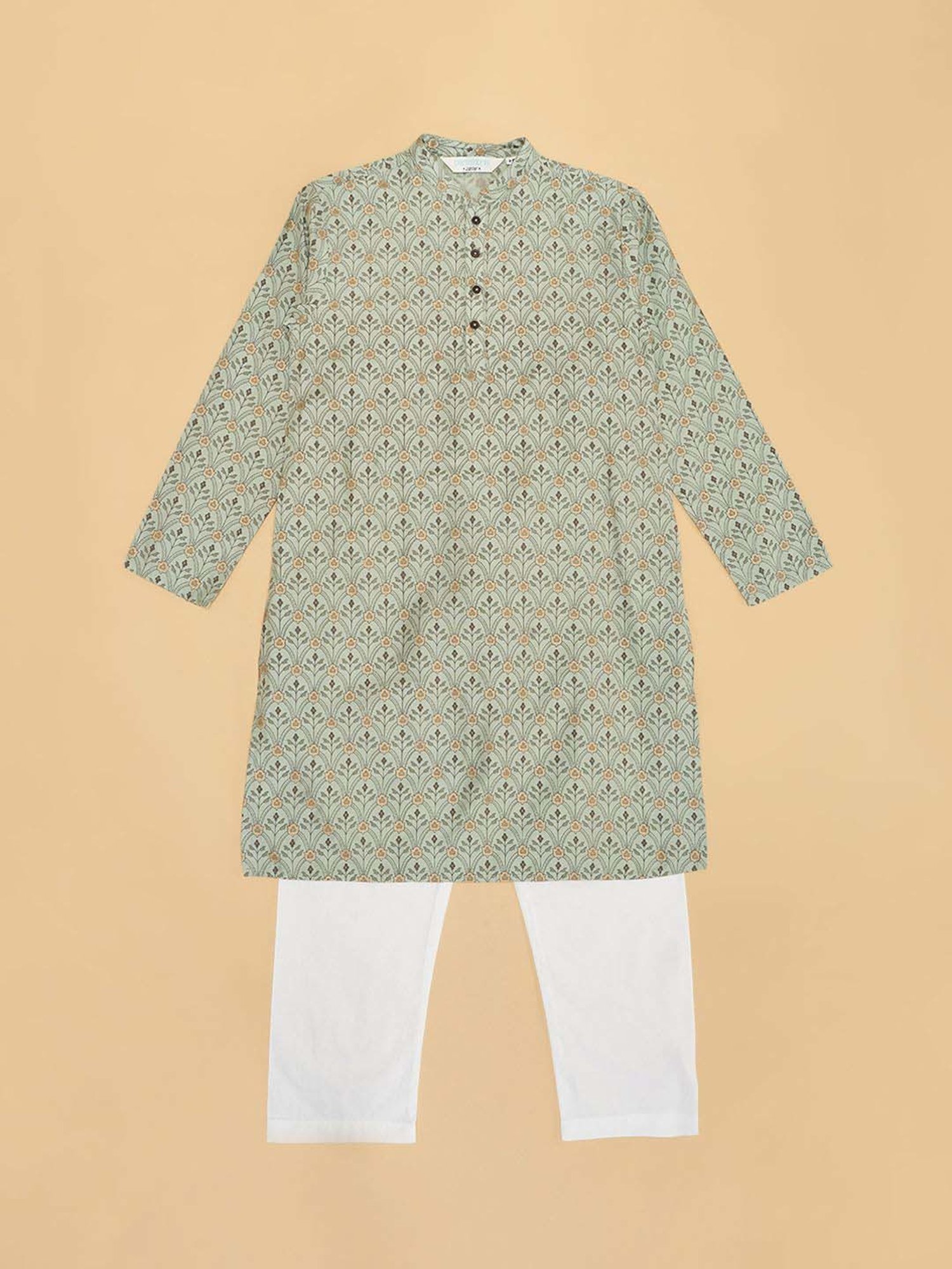 Indus Route by Pantaloons Boys Desert Sage Printed Full Sleeves Kurta Sets