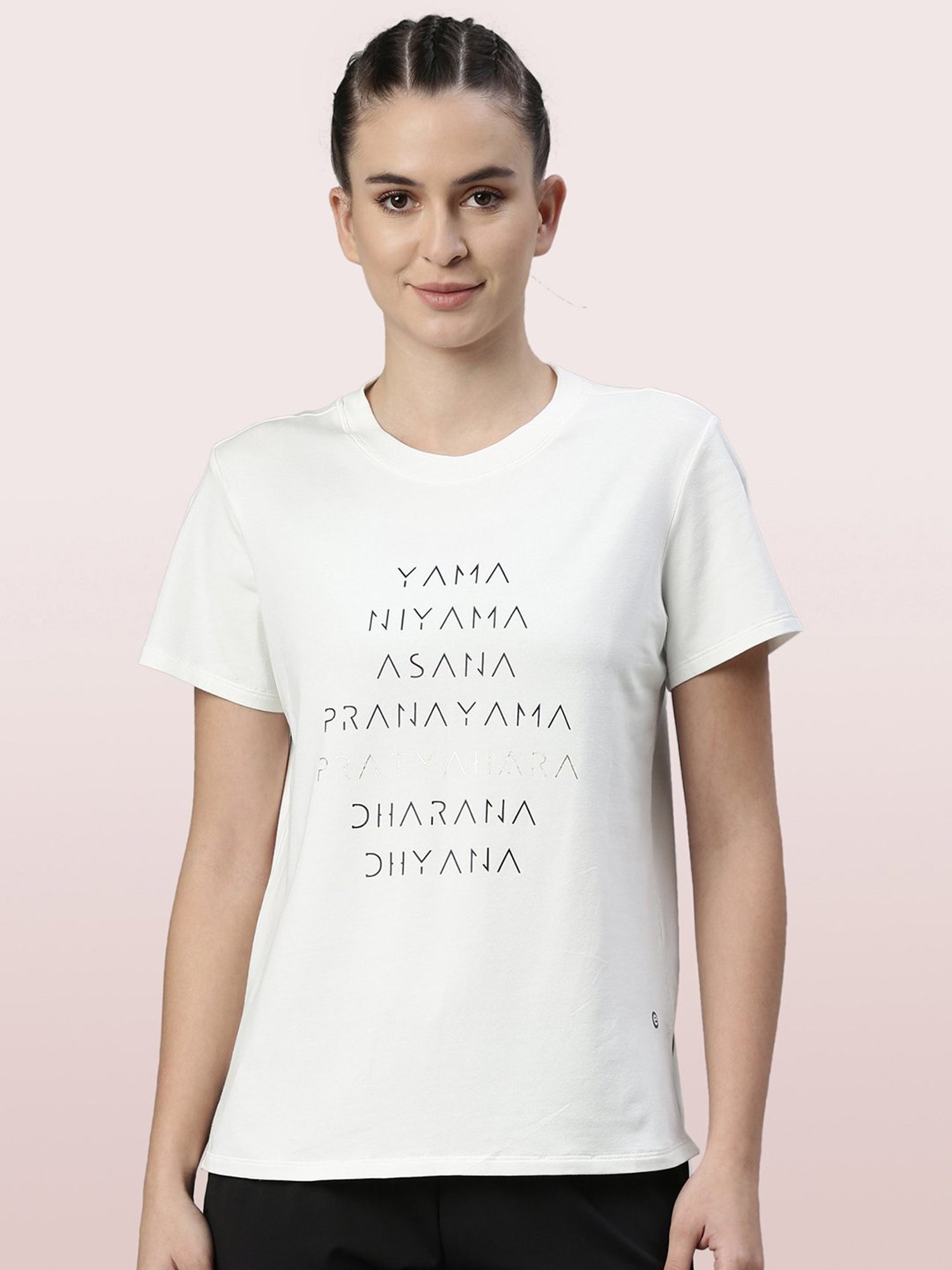 Enamor White Printed Crew T-Shirt