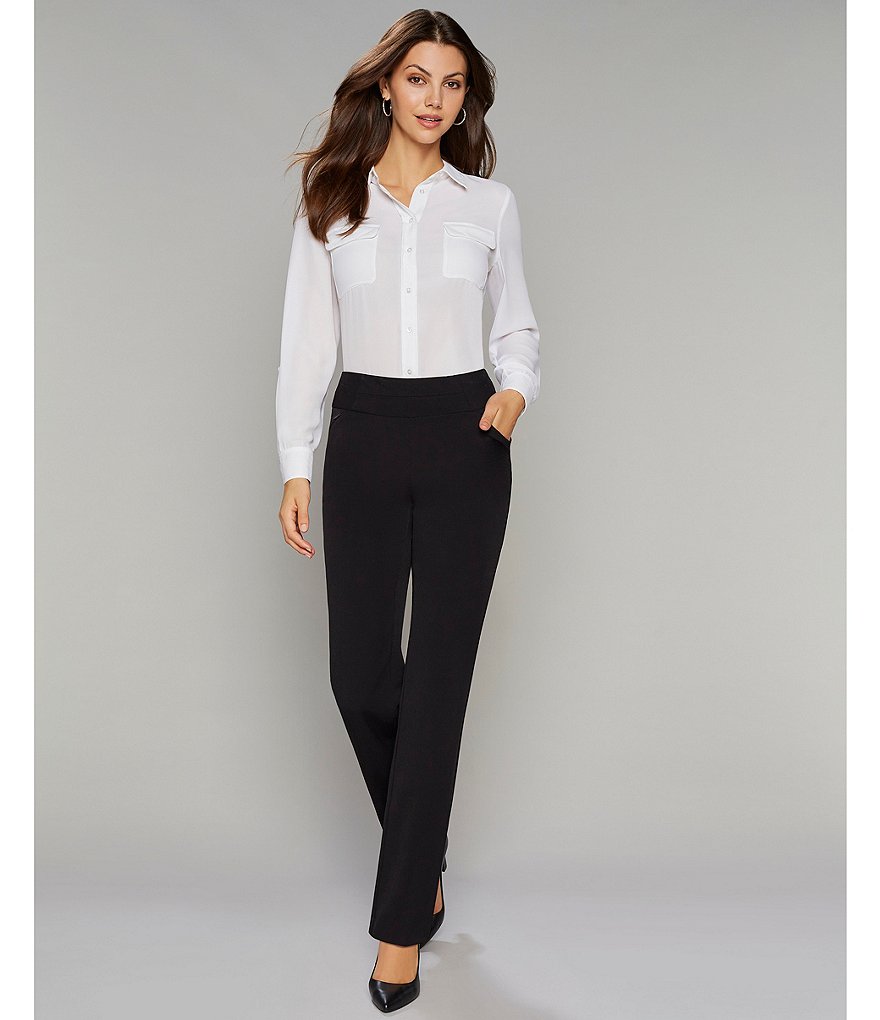 Investments Olivia Machine Washable Point Collar Neck Long Sleeve Button-Front Roll-Tab Utility Blouse