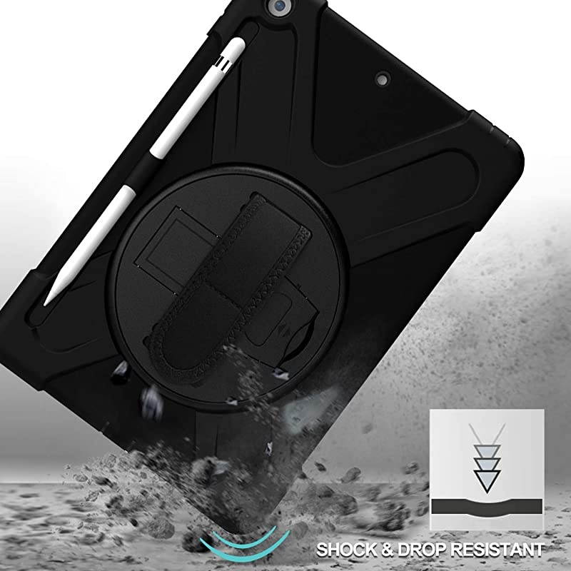 iPad 102 Case 2019 7th Gen iPad Case Rugged Heavy Duty Shockproof 360 Degree Rotatable Kickstand Protective Cover Case for iPad 7th Generation 102 Inch 2019 A2197 A2198 A2200 Black