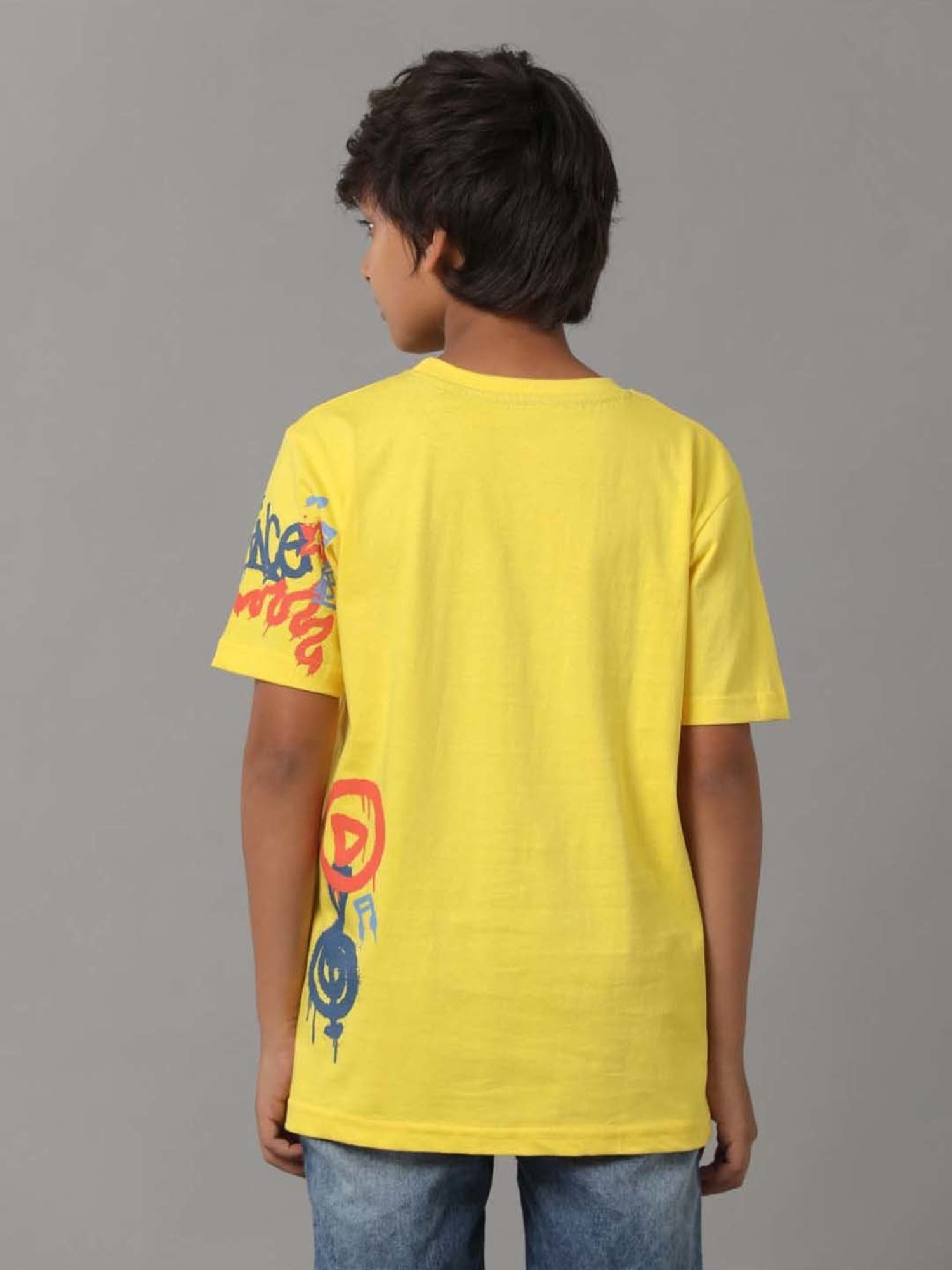 Under Fourteen Only Kids Yellow Cotton Printed T-Shirt