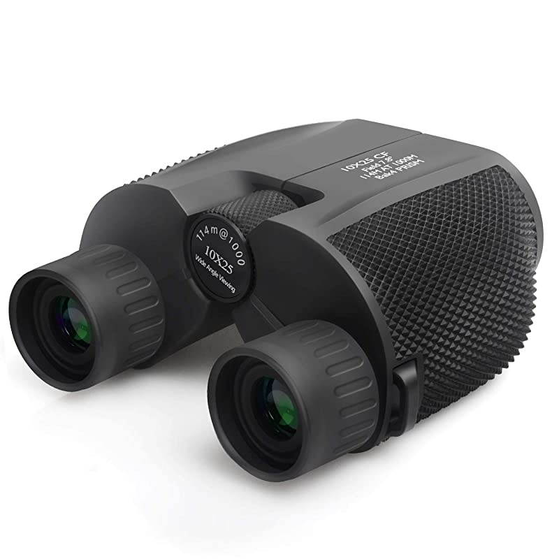 Binoculars for Adults Kids,  10x25 Folding Compact Binoculars with Weak Light Night Vision Clear for Birds Watching Hunting Traveling Concerts Outdoor Sports with Strap Carrying Bag