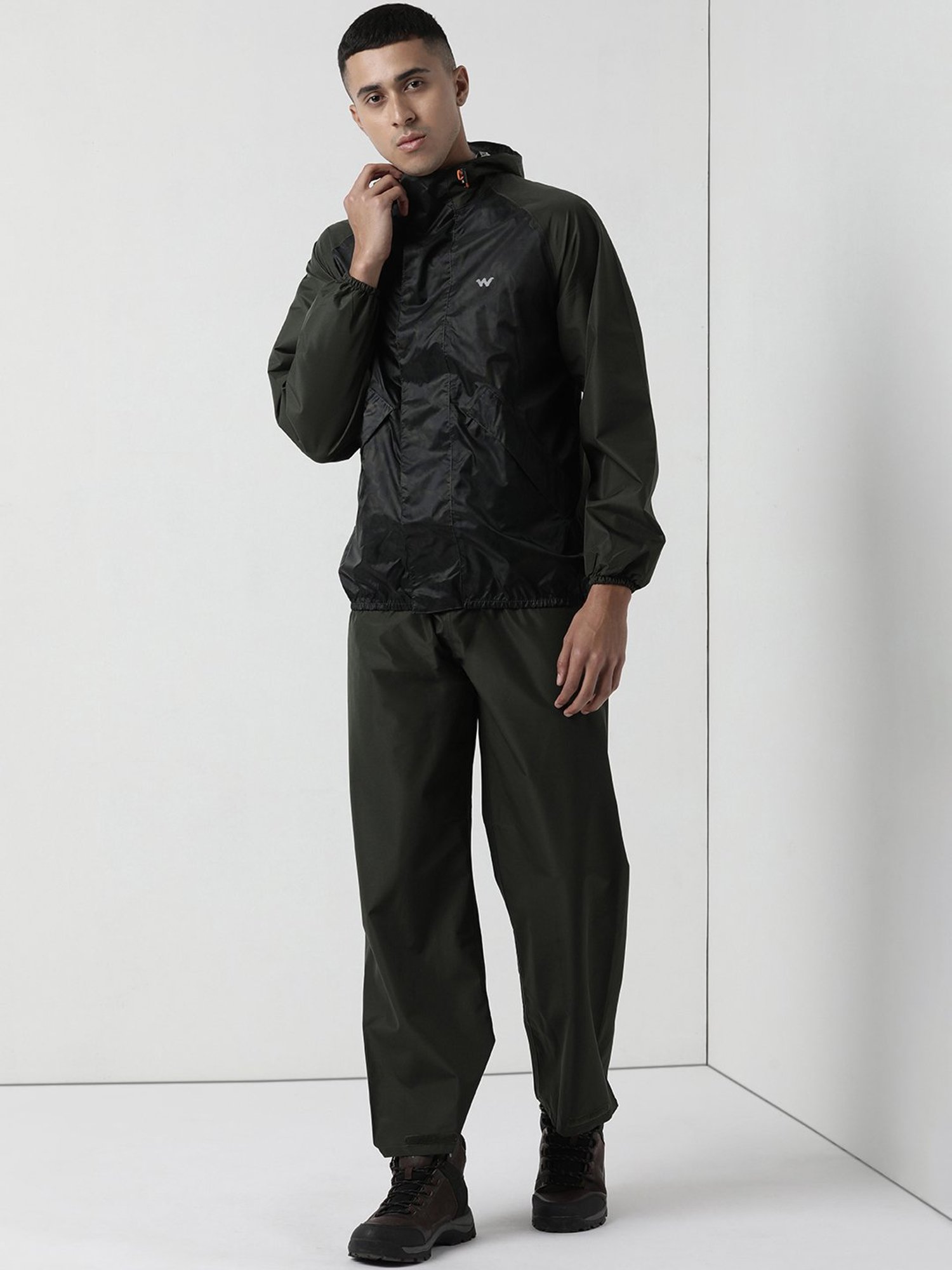 Wildcraft Dark Green Camo Print Hooded Raincoat Set