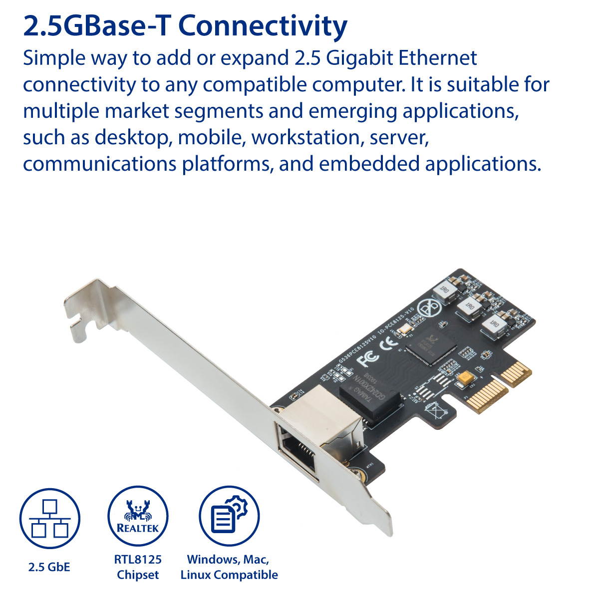 2.5 Gigabit Ethernet PCI Express PCI-E Network Controller Card 10/100/1000/25000 Mbps RJ45 LAN Adapter Converter for Desktop PC