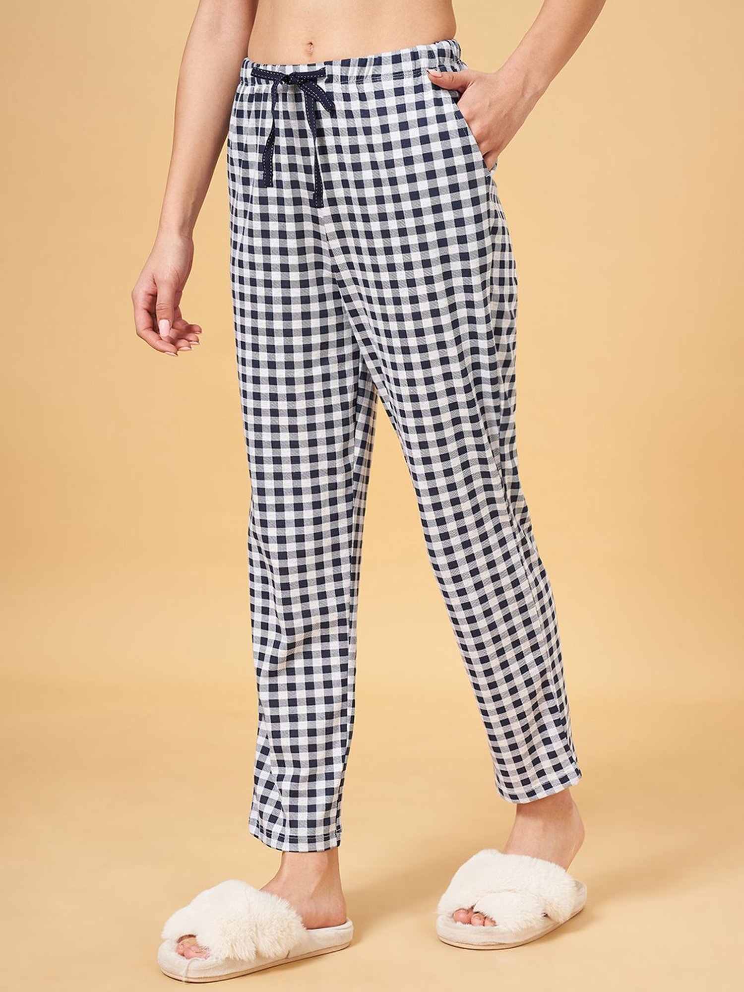 Dreamz by Pantaloons Navy Cotton Chequered Pyjamas
