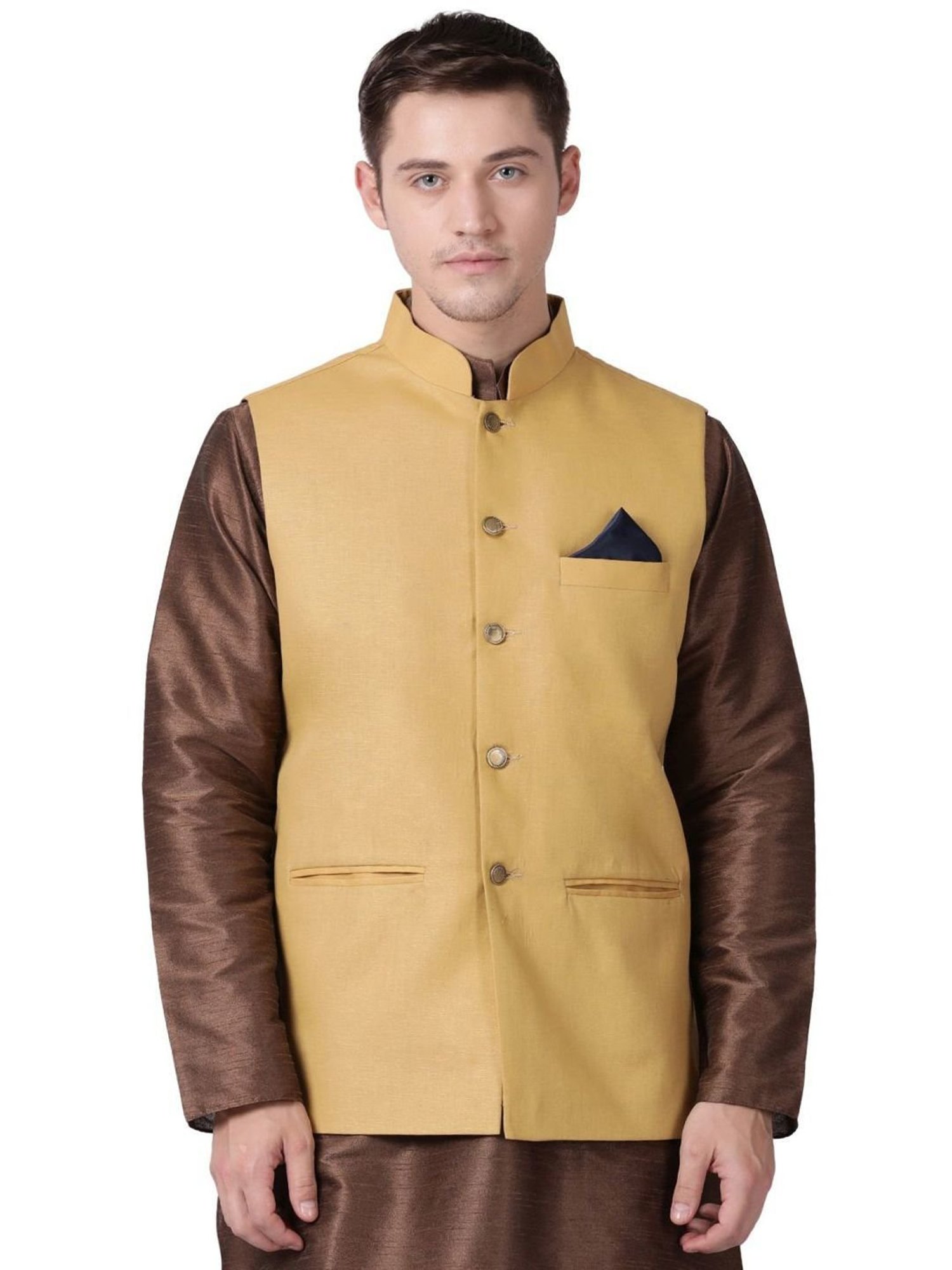 TABARD Beige Cotton Regular Texture Nehru Jacket