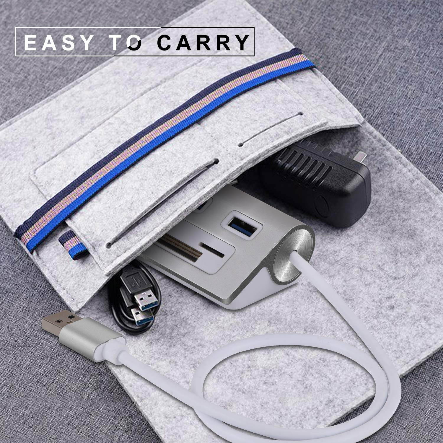 6-in-1 USB 3.0 Card Reader, Aluminum Data USB 3.0 Hub with 3 High-Speed Ports and 1 CF/SD/TF Card Reader, 12" USB Cable for Mac Pro, iMac, MacBook, Laptop and Desktop PC