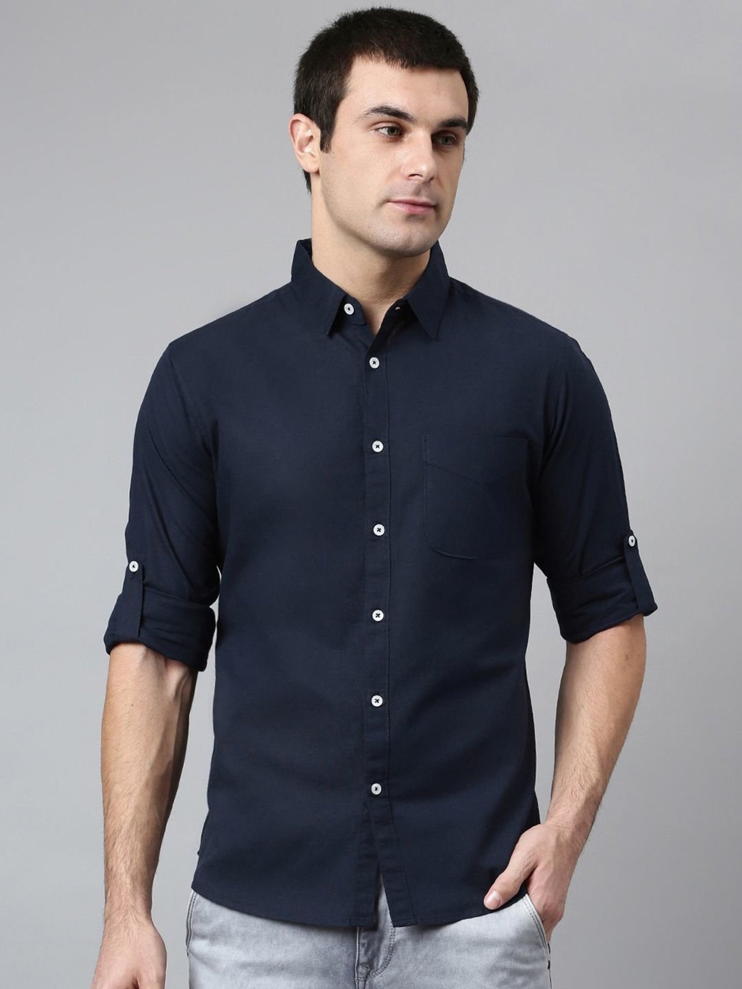 Dennis Lingo Navy Cotton Slim Fit Shirt