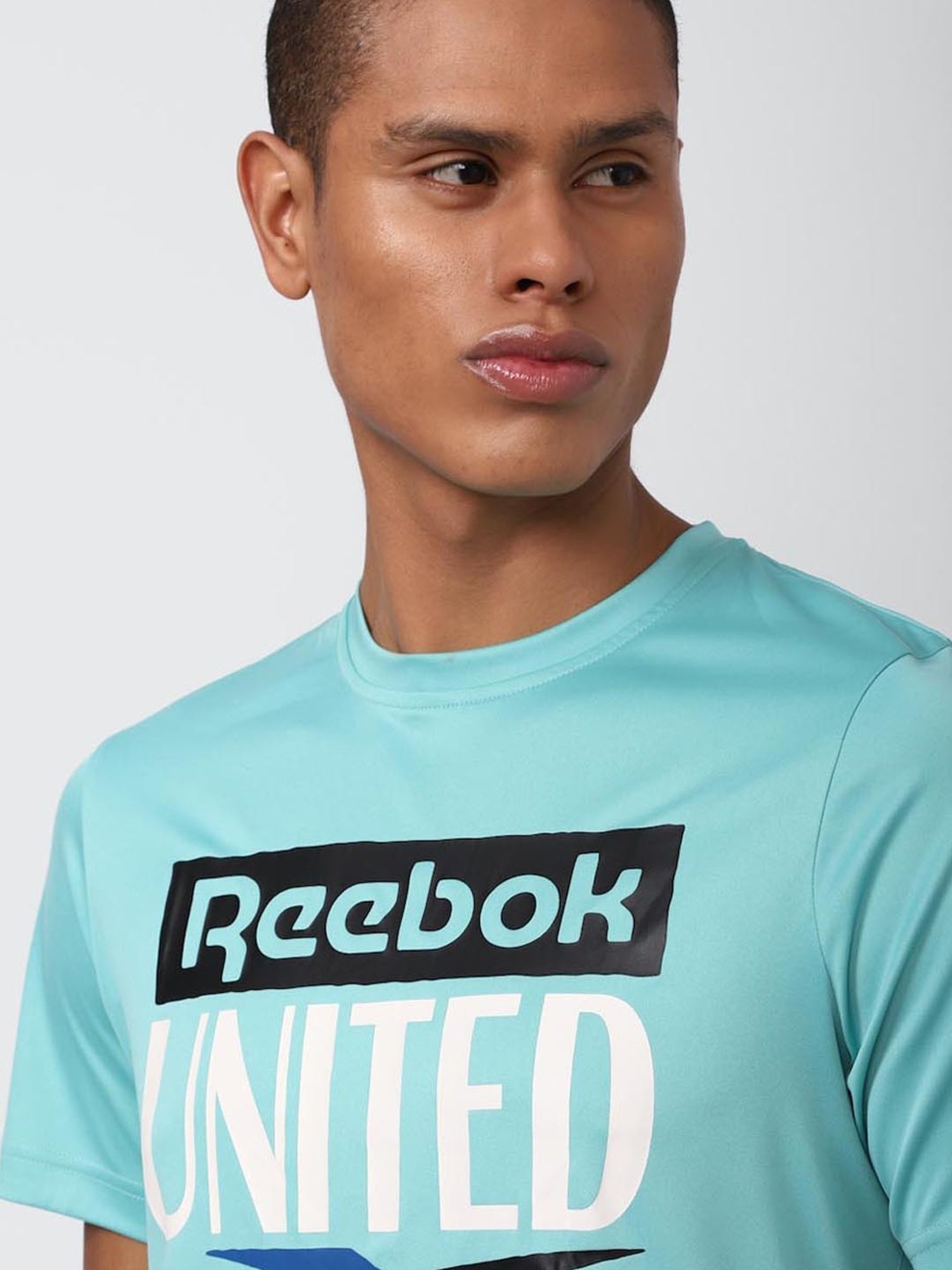 Reebok Blue Slim Fit Printed T-Shirt